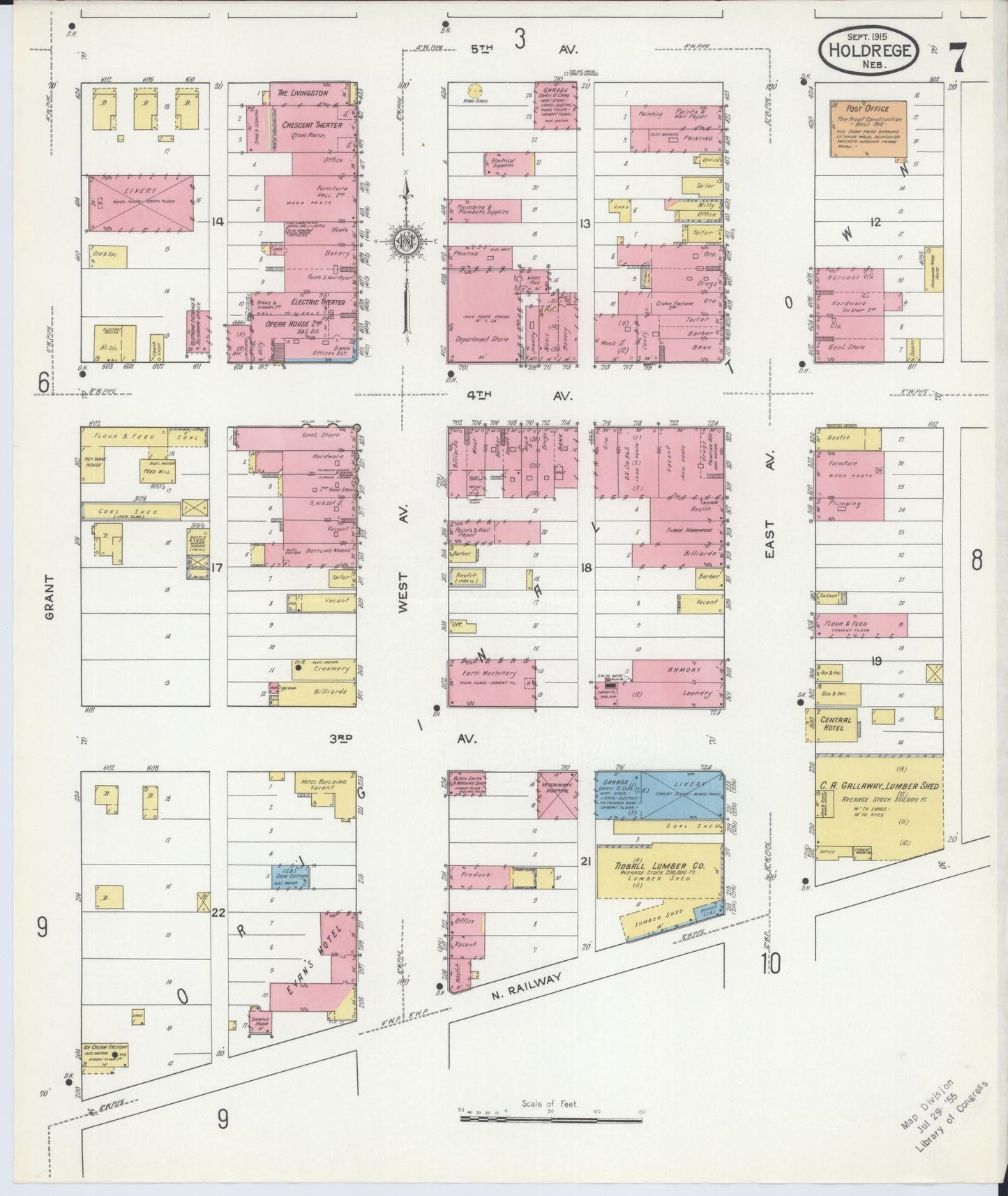 Sanborn Fire Insurance Map from Holdrege, Phelps County, Nebraska (1915), Sheet #0007 - Historic Sanborn Fire Insurance Map Print, vintage old map wall art, antique decor, genealogy gift, Nebraska Nebraska map