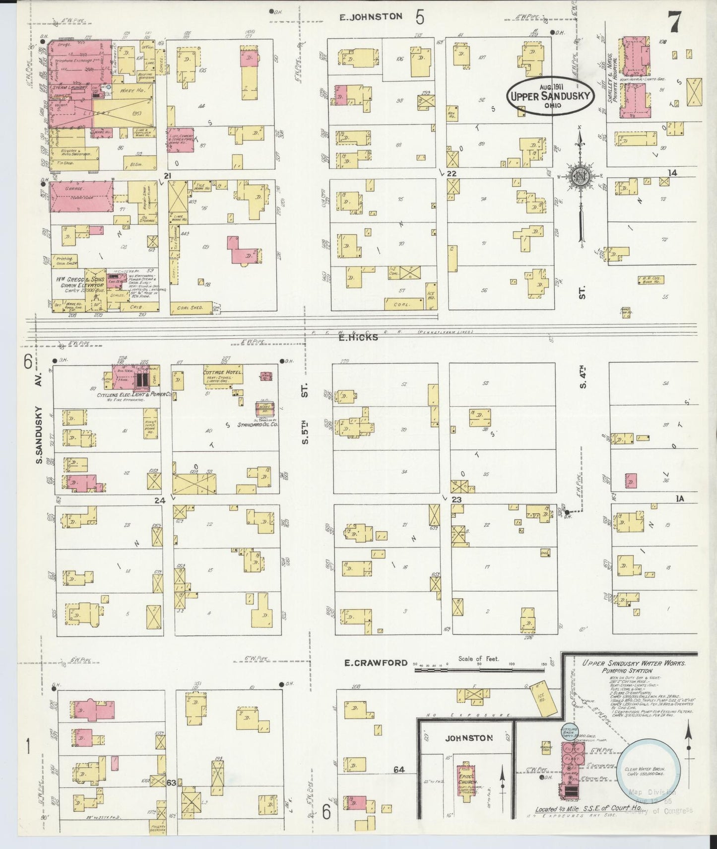 Sanborn Fire Insurance Map from Upper Sandusky, Wyandot County, Ohio (1911), Sheet #0007 - Historic Sanborn Fire Insurance Map Print, vintage old map wall art, antique decor, genealogy gift, Ohio Ohio map