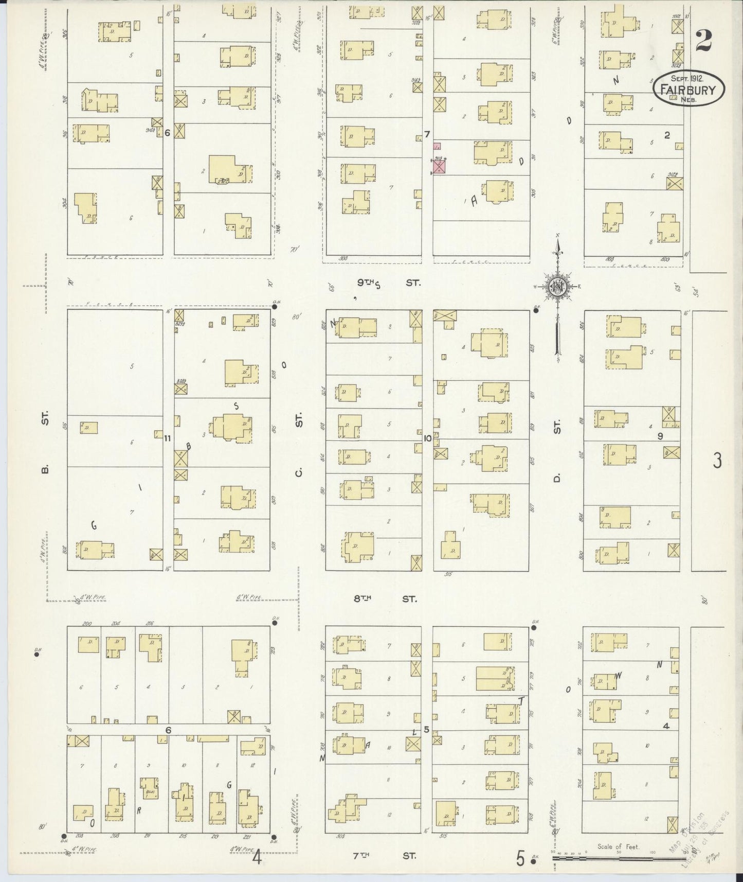 Sanborn Fire Insurance Map from Fairbury, Jefferson County, Nebraska (1912), Sheet #0002 - Historic Sanborn Fire Insurance Map Print, vintage old map wall art, antique decor, genealogy gift, Nebraska Nebraska map