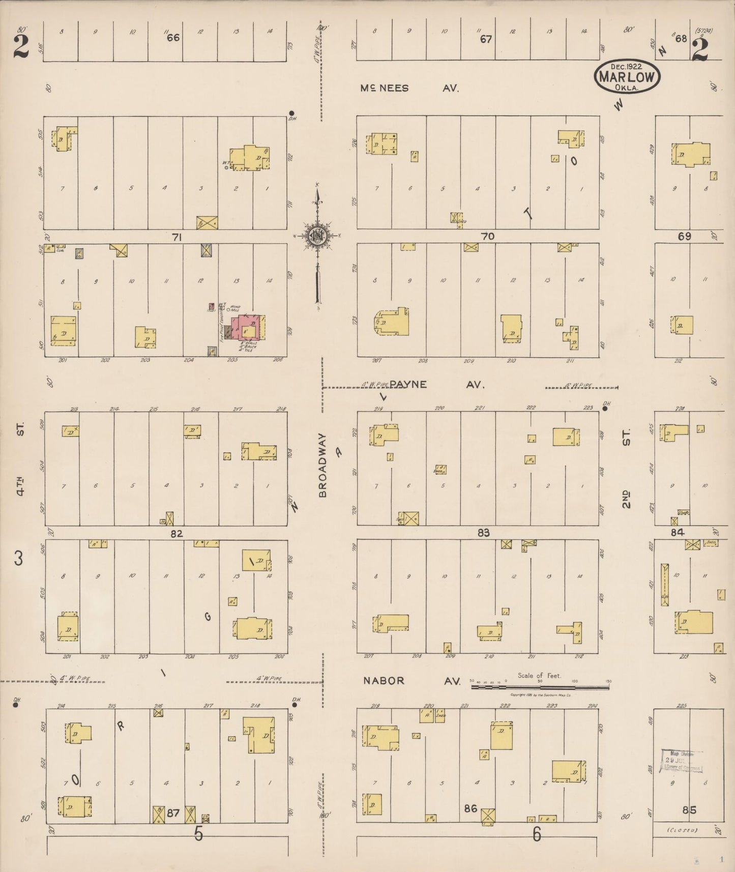 Sanborn Fire Insurance Map from Marlow, Stephens County, Oklahoma (1922), Sheet #0002 - Historic Sanborn Fire Insurance Map Print, vintage old map wall art, antique decor, genealogy gift, Oklahoma Oklahoma map