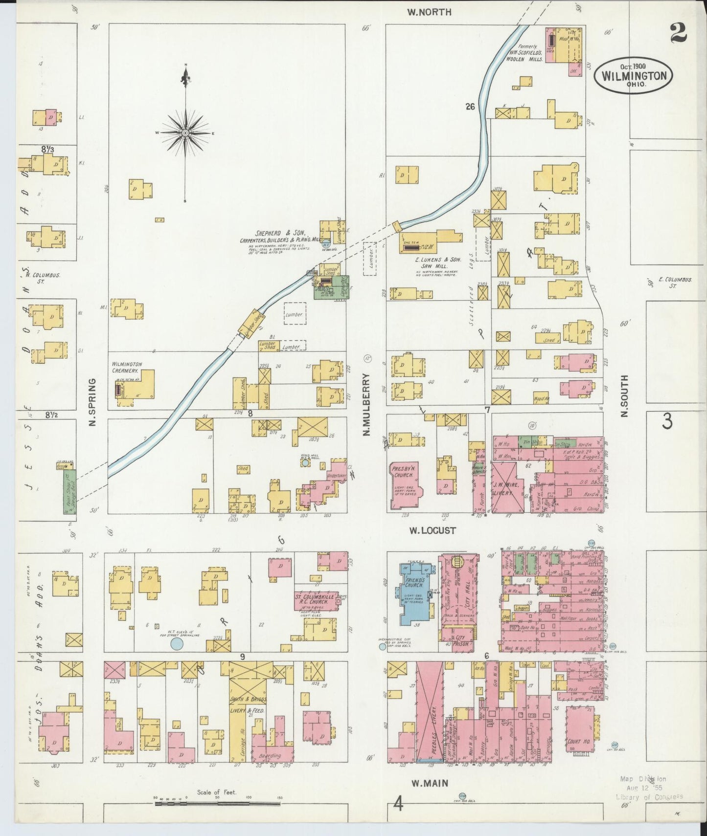 Sanborn Fire Insurance Map from Wilmington, Clinton County, Ohio (1900), Sheet #0002 - Historic Sanborn Fire Insurance Map Print, vintage old map wall art, antique decor, genealogy gift, Ohio Ohio map