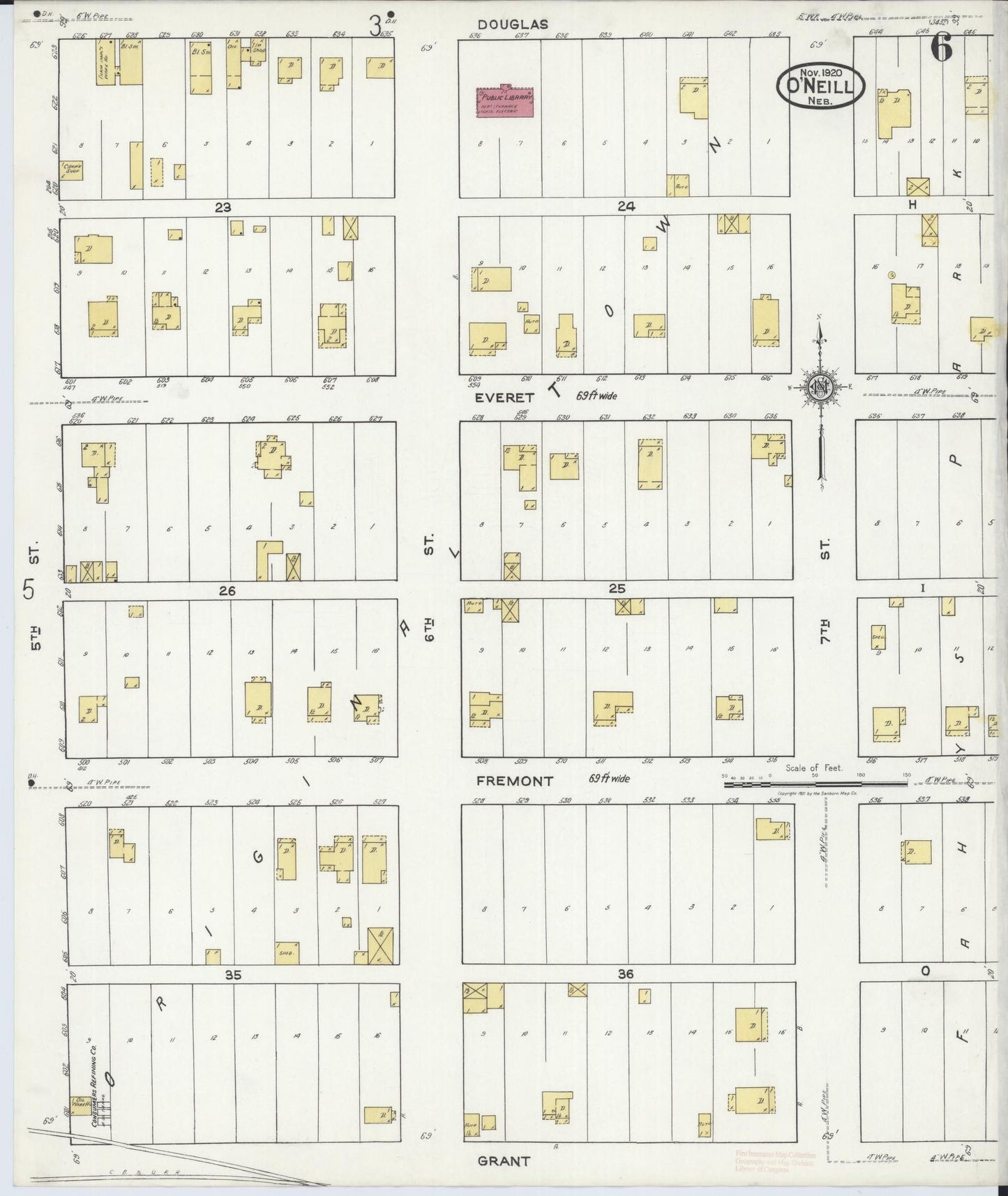 Sanborn Fire Insurance Map from O'Neill, Holt County, Nebraska (1920), Sheet #0006 - Historic Sanborn Fire Insurance Map Print, vintage old map wall art, antique decor, genealogy gift, Nebraska Nebraska map