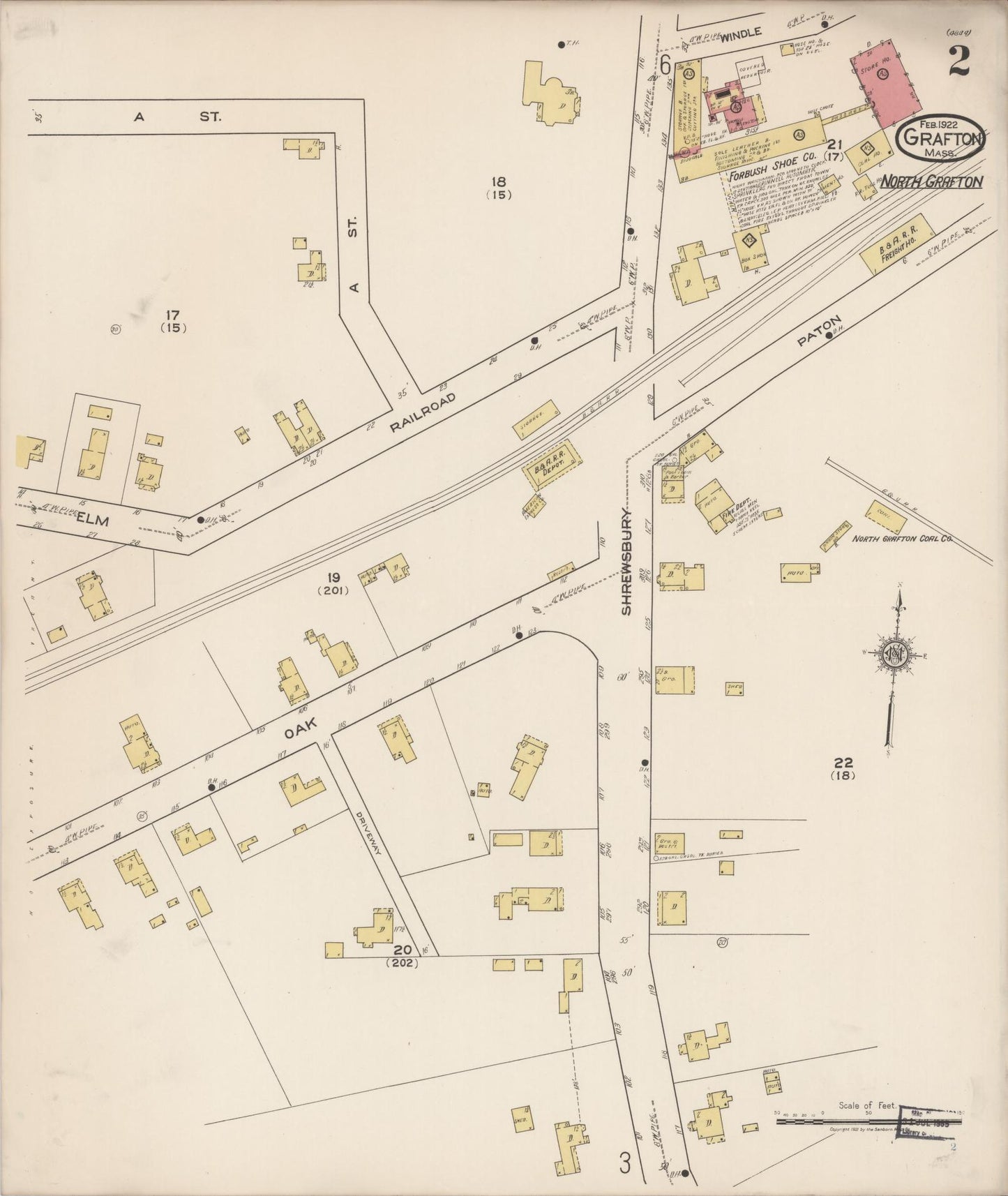 Sanborn Fire Insurance Map from Grafton, Worcester County, Massachusetts (1922), Sheet #0002 - Historic Sanborn Fire Insurance Map Print, vintage old map wall art, antique decor, genealogy gift, Massachusetts Massachusetts map
