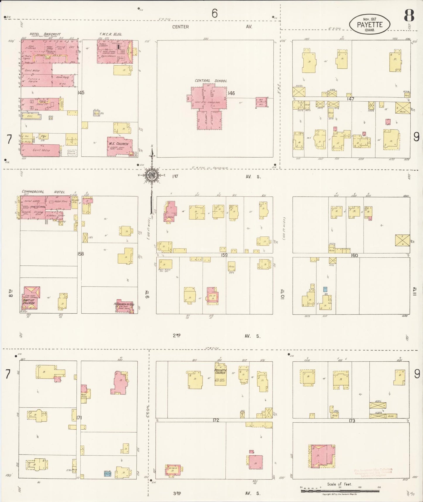 Sanborn Fire Insurance Map from Payette, Payette County, Idaho (1917), Sheet #0008 - Historic Sanborn Fire Insurance Map Print, vintage old map wall art, antique decor, genealogy gift, Idaho Idaho map
