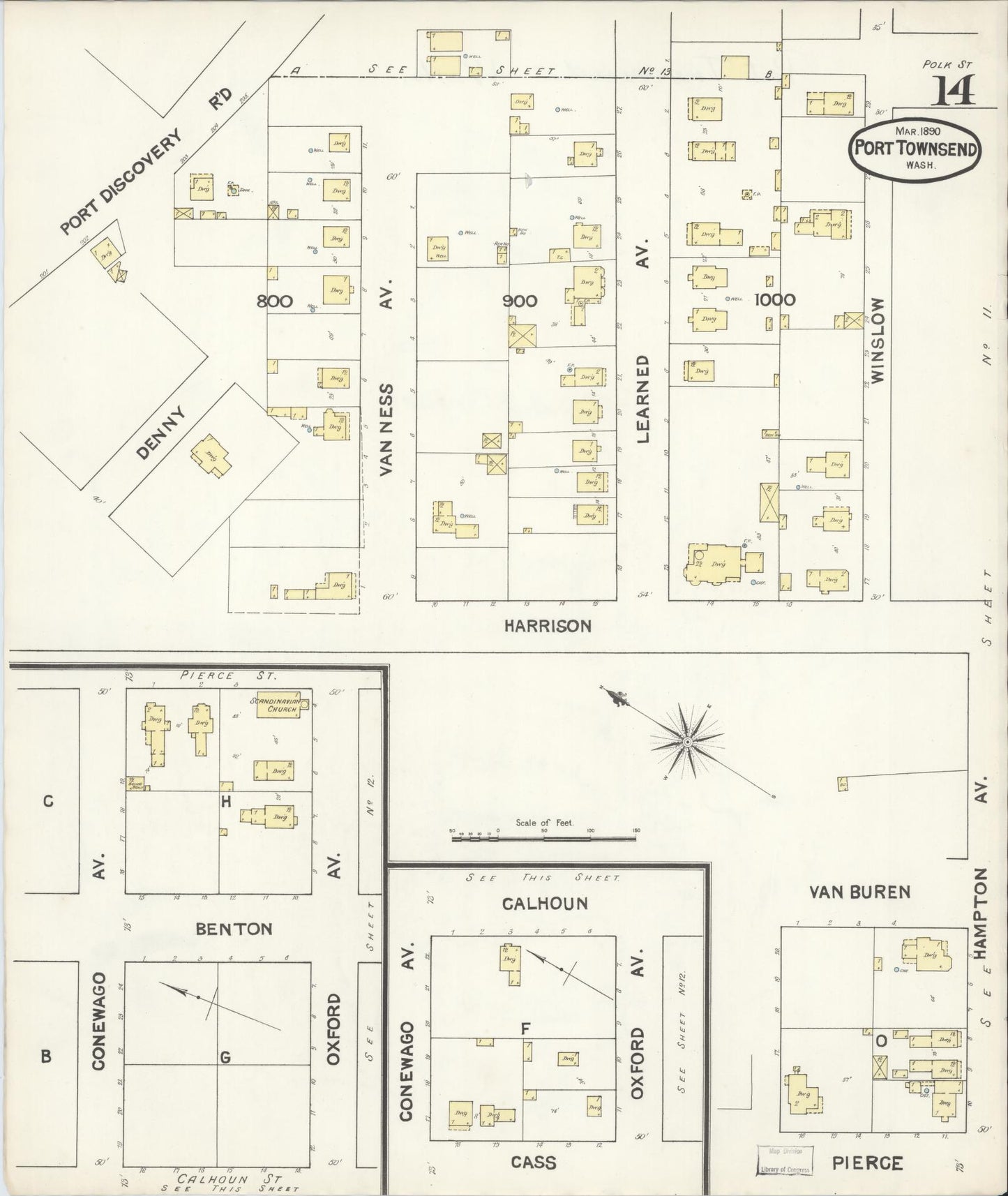 Sanborn Fire Insurance Map from Port Townsend, Jefferson County, Washington (1890), Sheet #0014 - Complete Map Set gallery image, historic Sanborn map, vintage wall art, Washington Washington