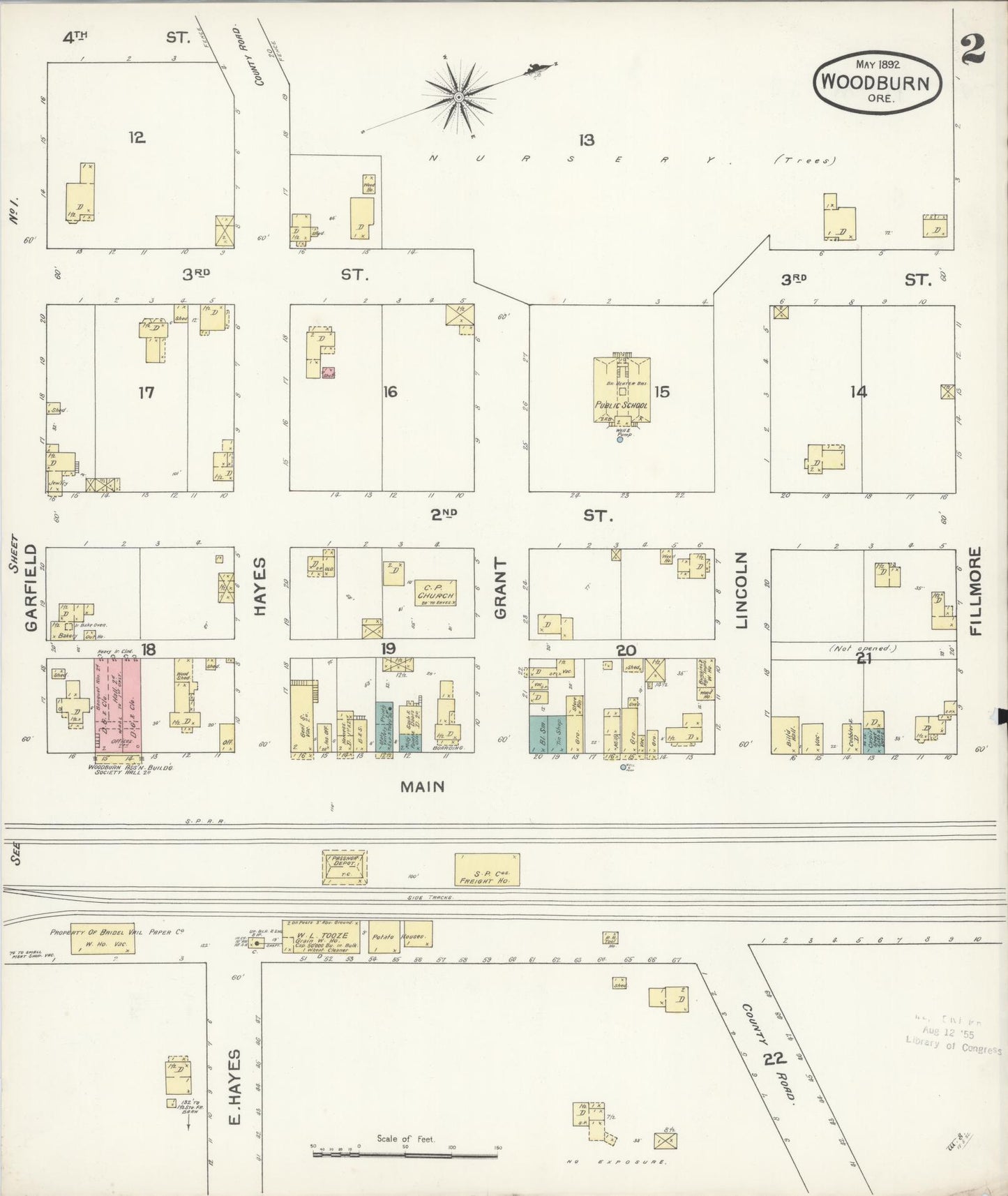 Sanborn Fire Insurance Map from Woodburn, Marion County, Oregon (1892), Sheet #0002 - Complete Map Set gallery image, historic Sanborn map, vintage wall art, Oregon Oregon