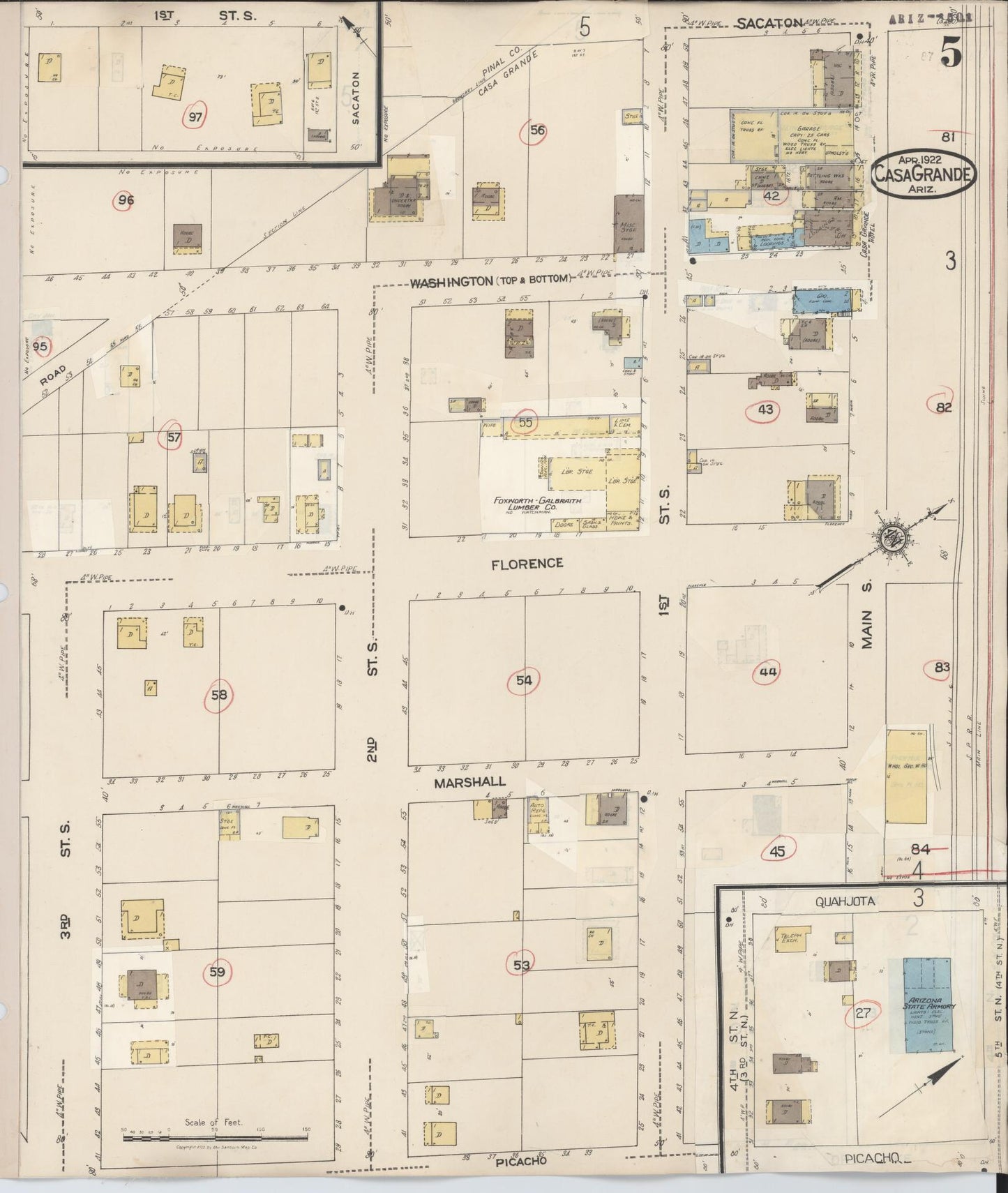 Sanborn Fire Insurance Map from Casa Grande, Pinal County, Arizona (1940), Sheet #0005 - Historic Sanborn Fire Insurance Map Print, vintage old map wall art, antique decor, genealogy gift, Arizona Arizona map