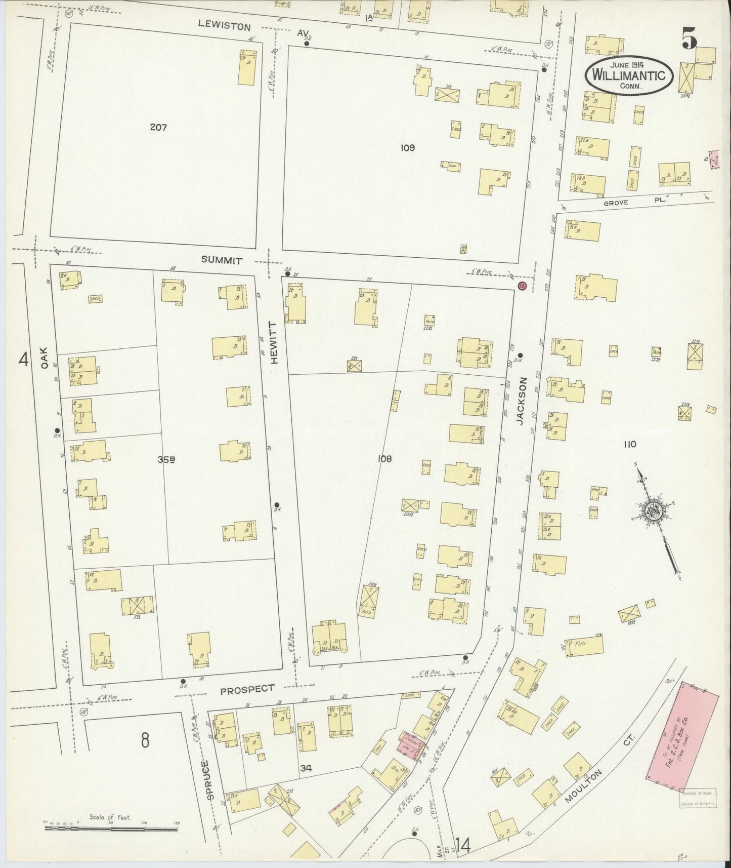 Sanborn Fire Insurance Map from Willimantic, Windham County, Connecticut (1914), Sheet #0005 - Historic Sanborn Fire Insurance Map Print, vintage old map wall art, antique decor, genealogy gift, Connecticut Connecticut map