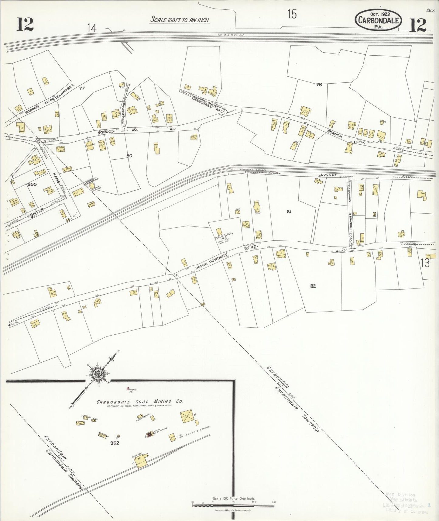 Sanborn Fire Insurance Map from Carbondale, Lackawanna County, Pennsylvania (1923), Sheet #0012 - Historic Sanborn Fire Insurance Map Print, vintage old map wall art, antique decor, genealogy gift, Pennsylvania Pennsylvania map