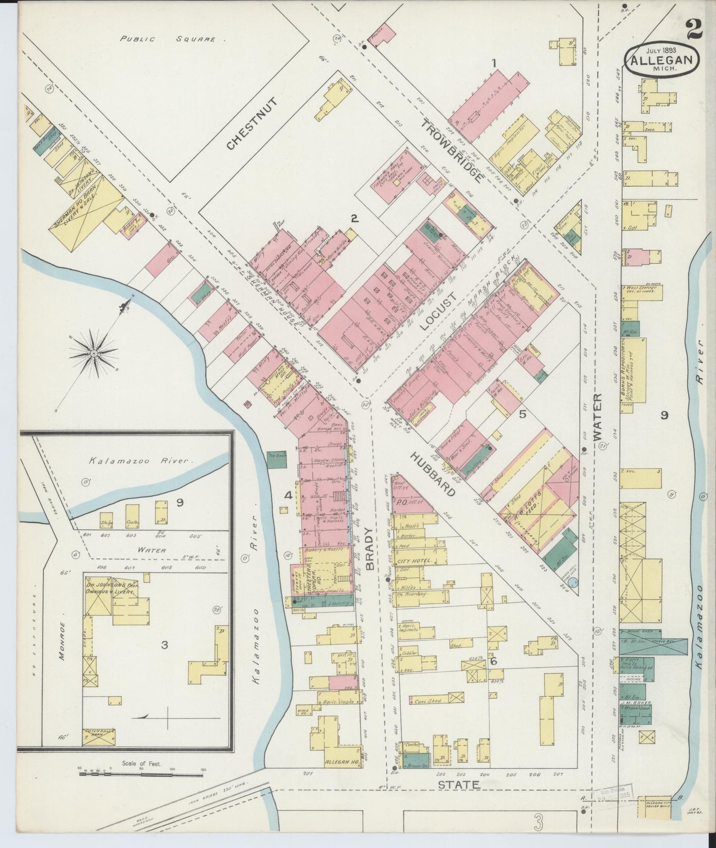 Sanborn Fire Insurance Map from Allegan, Allegan County, Michigan (1893), Sheet #0002 - Historic Sanborn Fire Insurance Map Print, vintage old map wall art, antique decor, genealogy gift, Michigan Michigan map