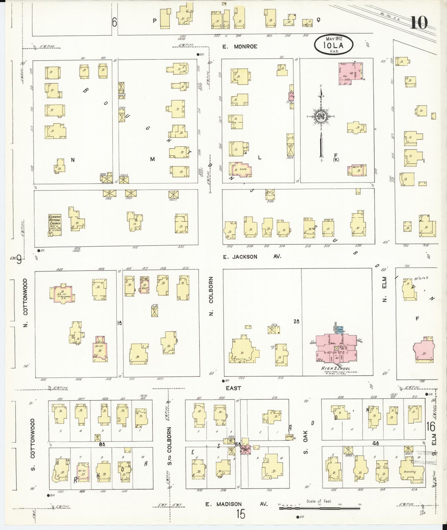 Sanborn Fire Insurance Map from Iola, Allen County, Kansas (1912), Sheet #0010 - Historic Sanborn Fire Insurance Map Print, vintage old map wall art, antique decor, genealogy gift, Kansas Kansas map