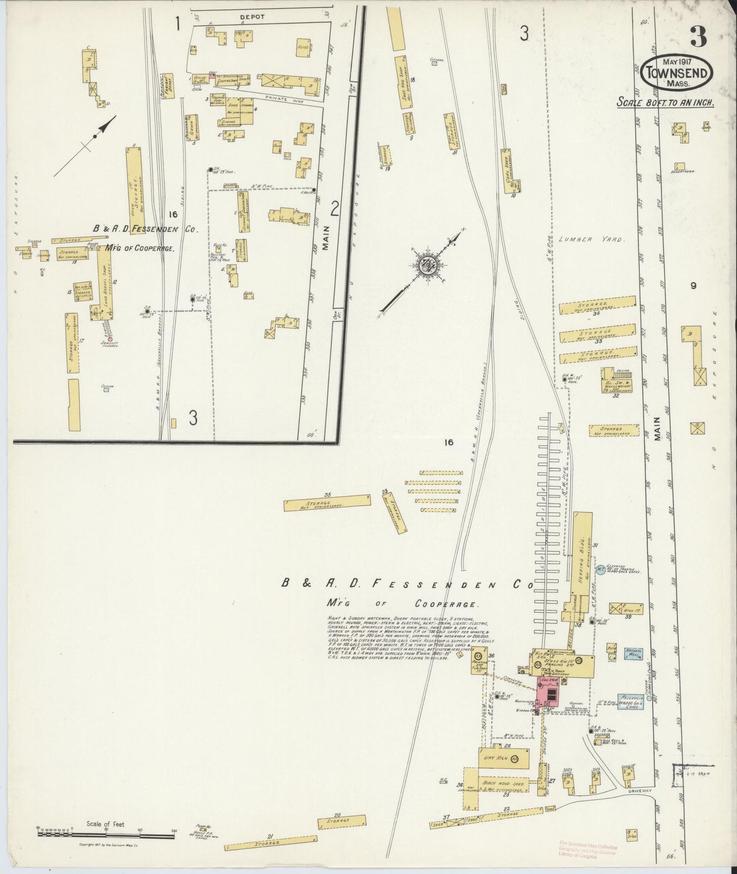 Sanborn Fire Insurance Map from Townsend, Middlesex County, Massachusetts (1917), Sheet #0003 - Historic Sanborn Fire Insurance Map Print, vintage old map wall art, antique decor, genealogy gift, Massachusetts Massachusetts map
