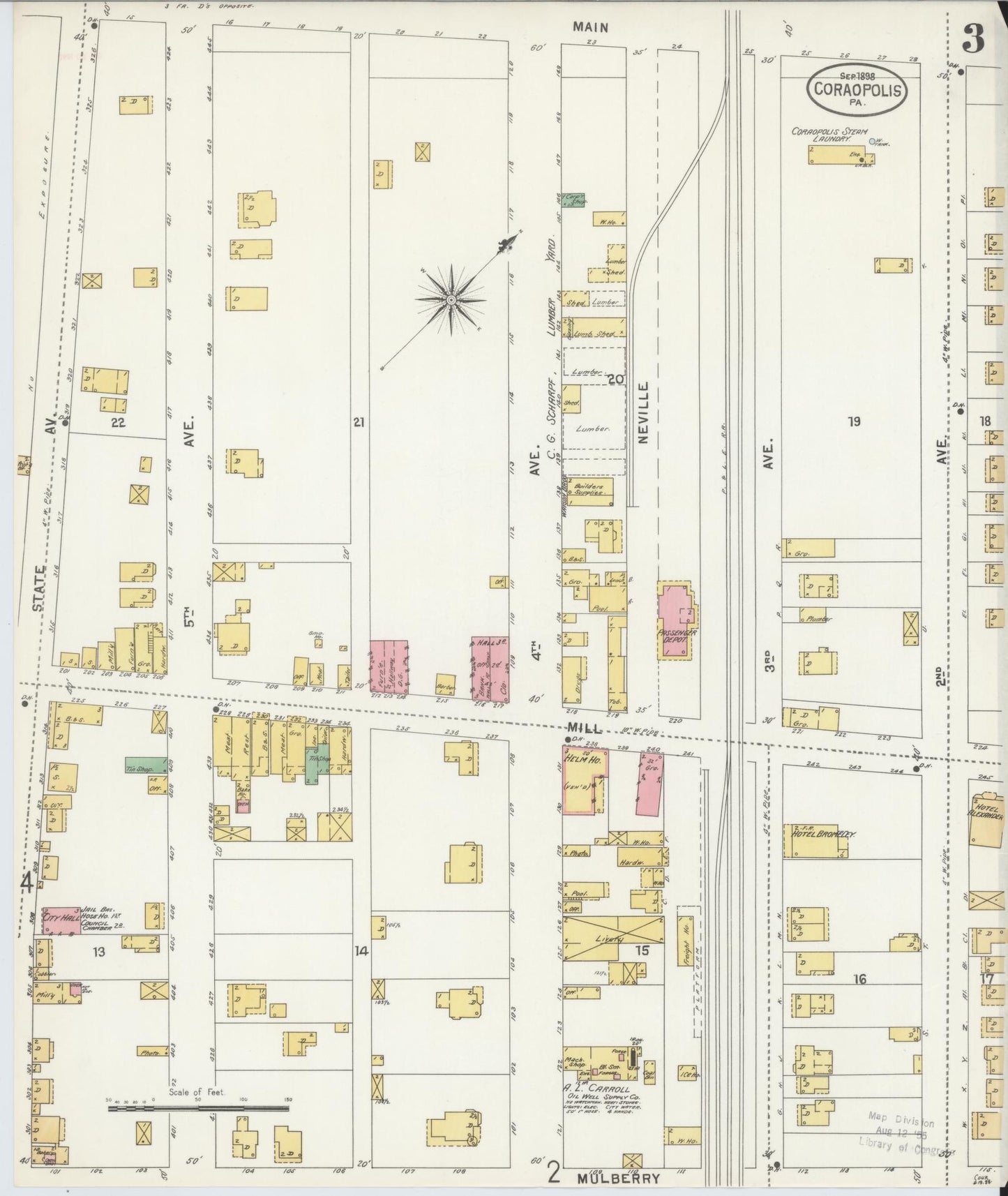 Sanborn Fire Insurance Map from Coraopolis, Allegheny County, Pennsylvania (1898), Sheet #0003 - Historic Sanborn Fire Insurance Map Print, vintage old map wall art, antique decor, genealogy gift, Pennsylvania Pennsylvania map
