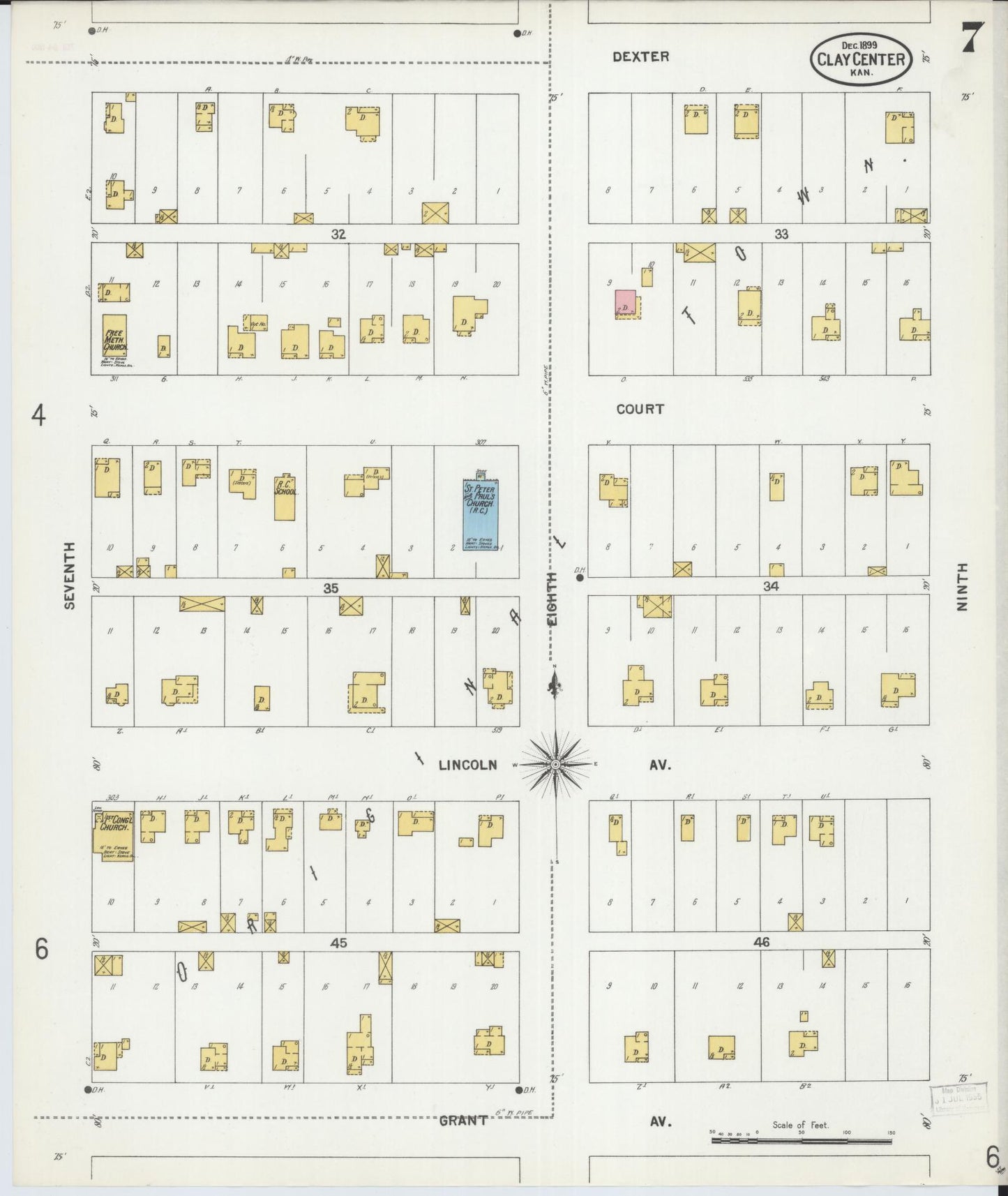 Sanborn Fire Insurance Map from Clay Center, Clay County, Kansas (1899), Sheet #0007 - Historic Sanborn Fire Insurance Map Print, vintage old map wall art, antique decor, genealogy gift, Kansas Kansas map
