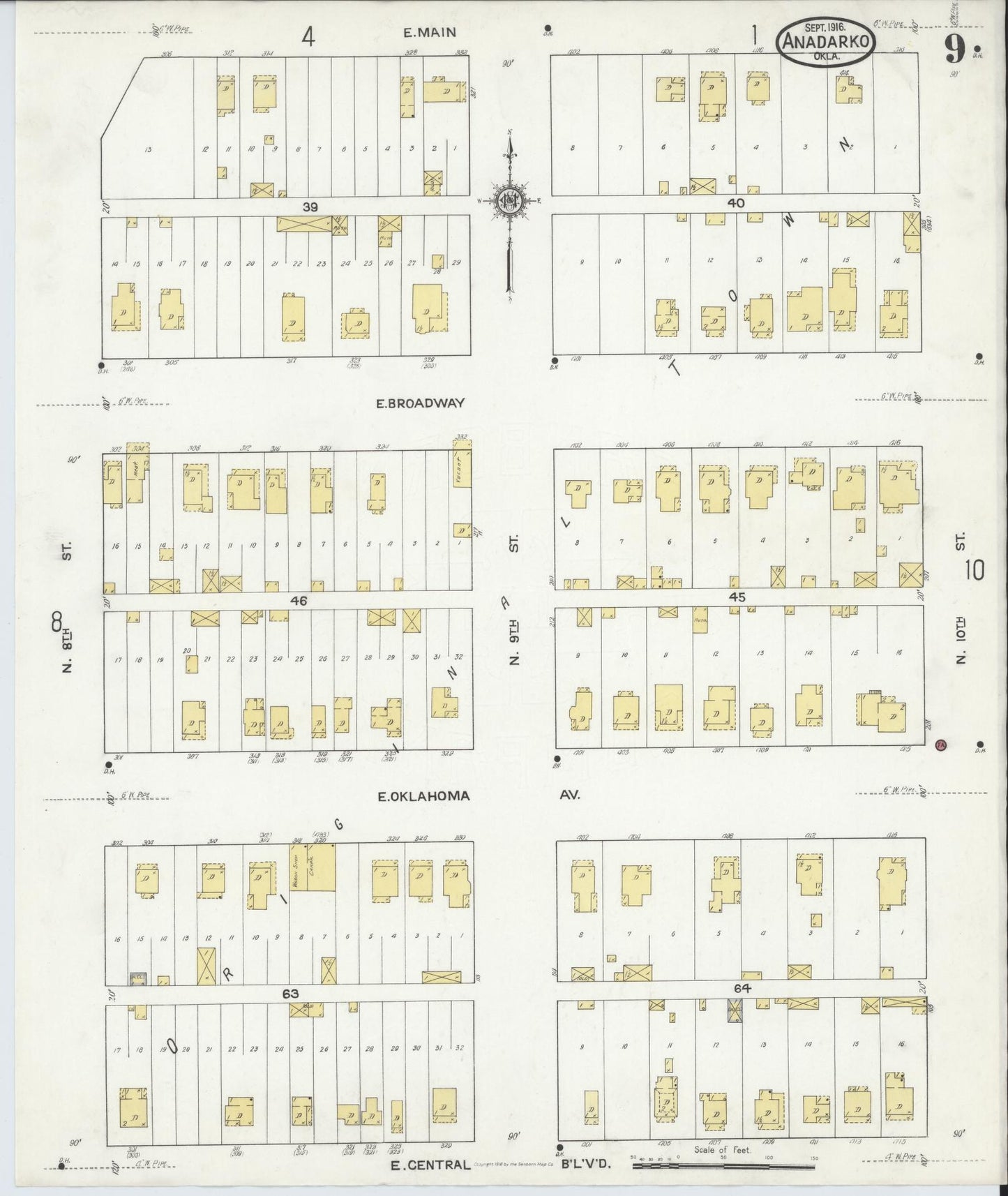 Sanborn Fire Insurance Map from Anadarko, Caddo County, Oklahoma (1916), Sheet #0009 - Historic Sanborn Fire Insurance Map Print, vintage old map wall art, antique decor, genealogy gift, Oklahoma Oklahoma map