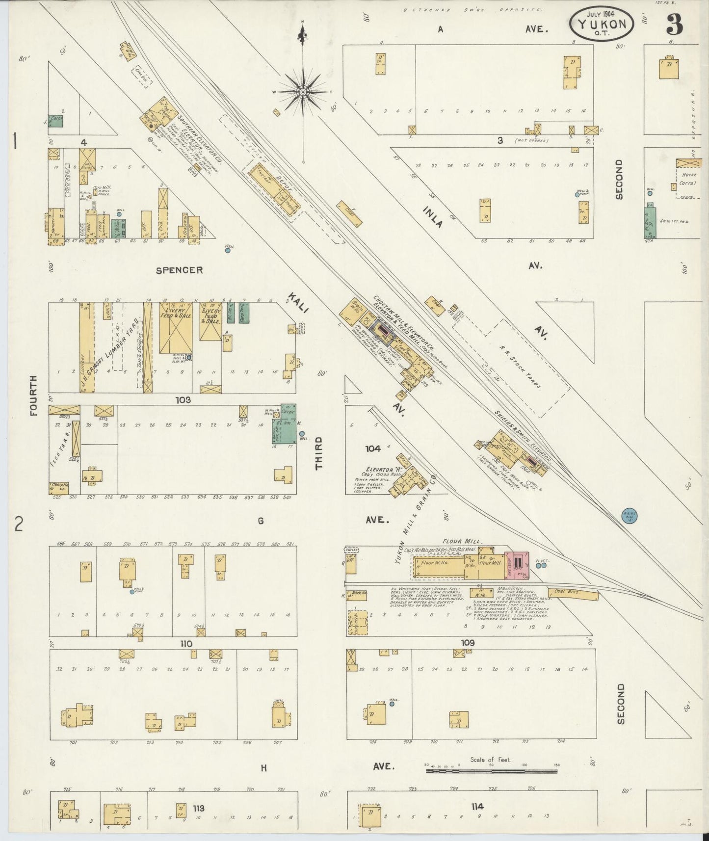 Sanborn Fire Insurance Map from Yukon, Canadian County, Oklahoma (1904), Sheet #0003 - Historic Sanborn Fire Insurance Map Print, vintage old map wall art, antique decor, genealogy gift, Oklahoma Oklahoma map