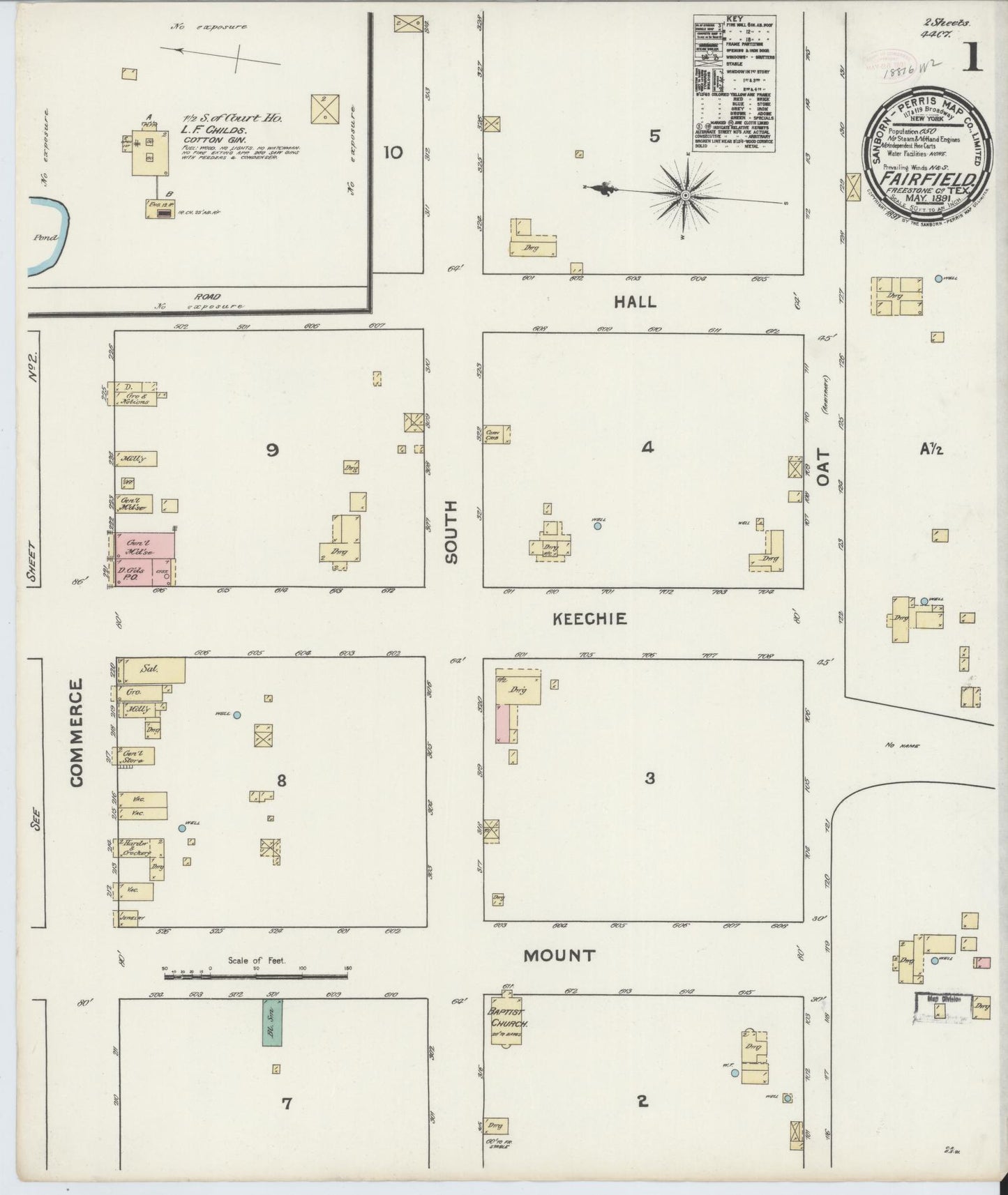 Sanborn Fire Insurance Map from Fairfield, Freestone County, Texas. (1891) – Historic Sanborn Fire Insurance Map Print