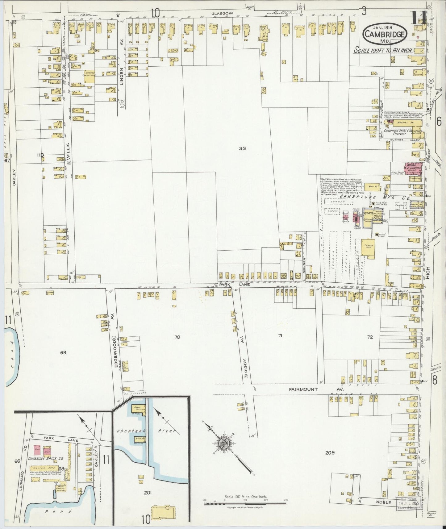 Dorchester, Maryland - 1918 - Sanborn Fire Insurance Map, Sheet #0011 - Historic Sanborn Fire Insurance Map Print, Dorchester Maryland 1918 0011 vintage old map wall art