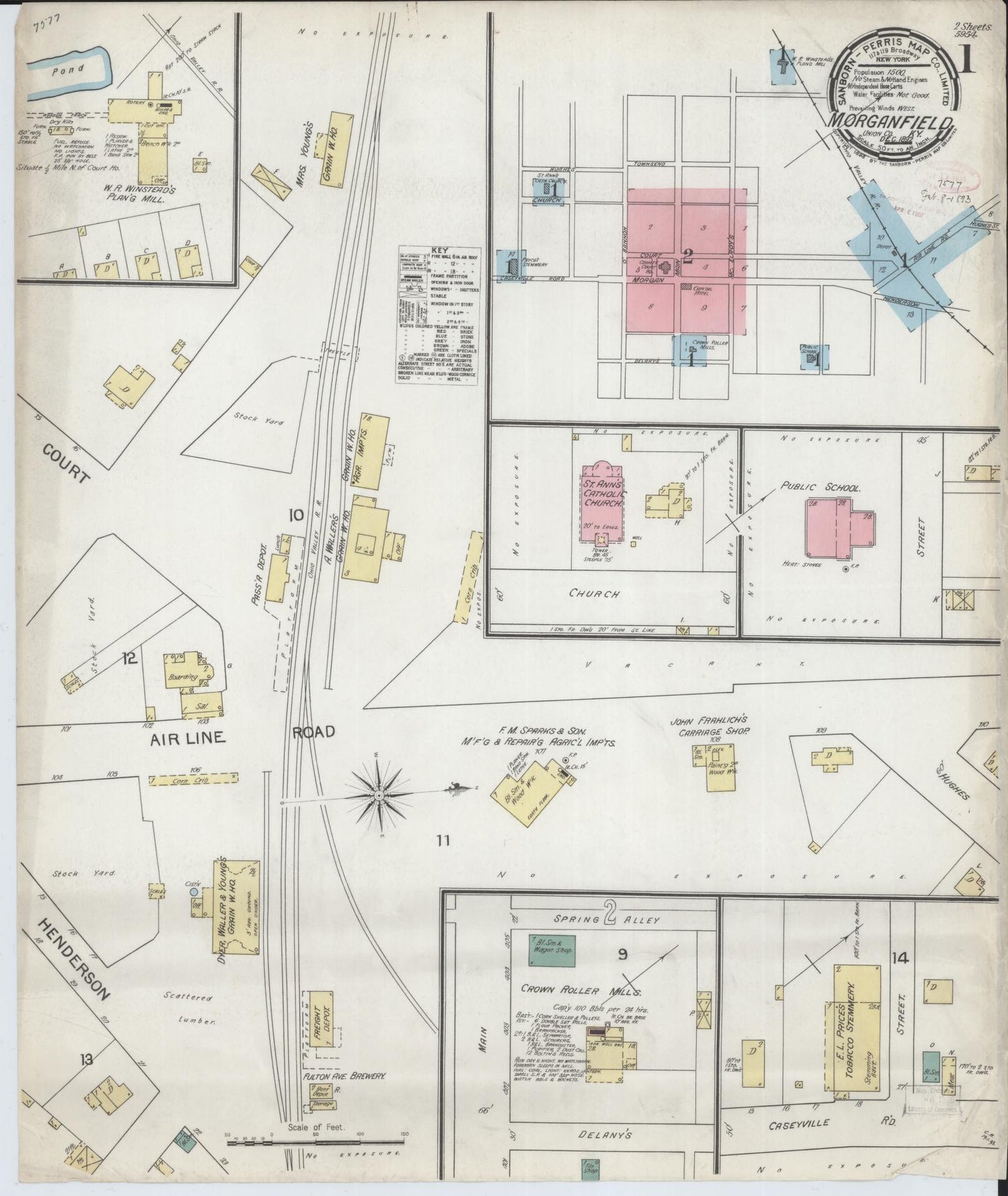 Sanborn Fire Insurance Map from Morganfield, Union County, Kentucky. (1892) – Historic Sanborn Fire Insurance Map Print