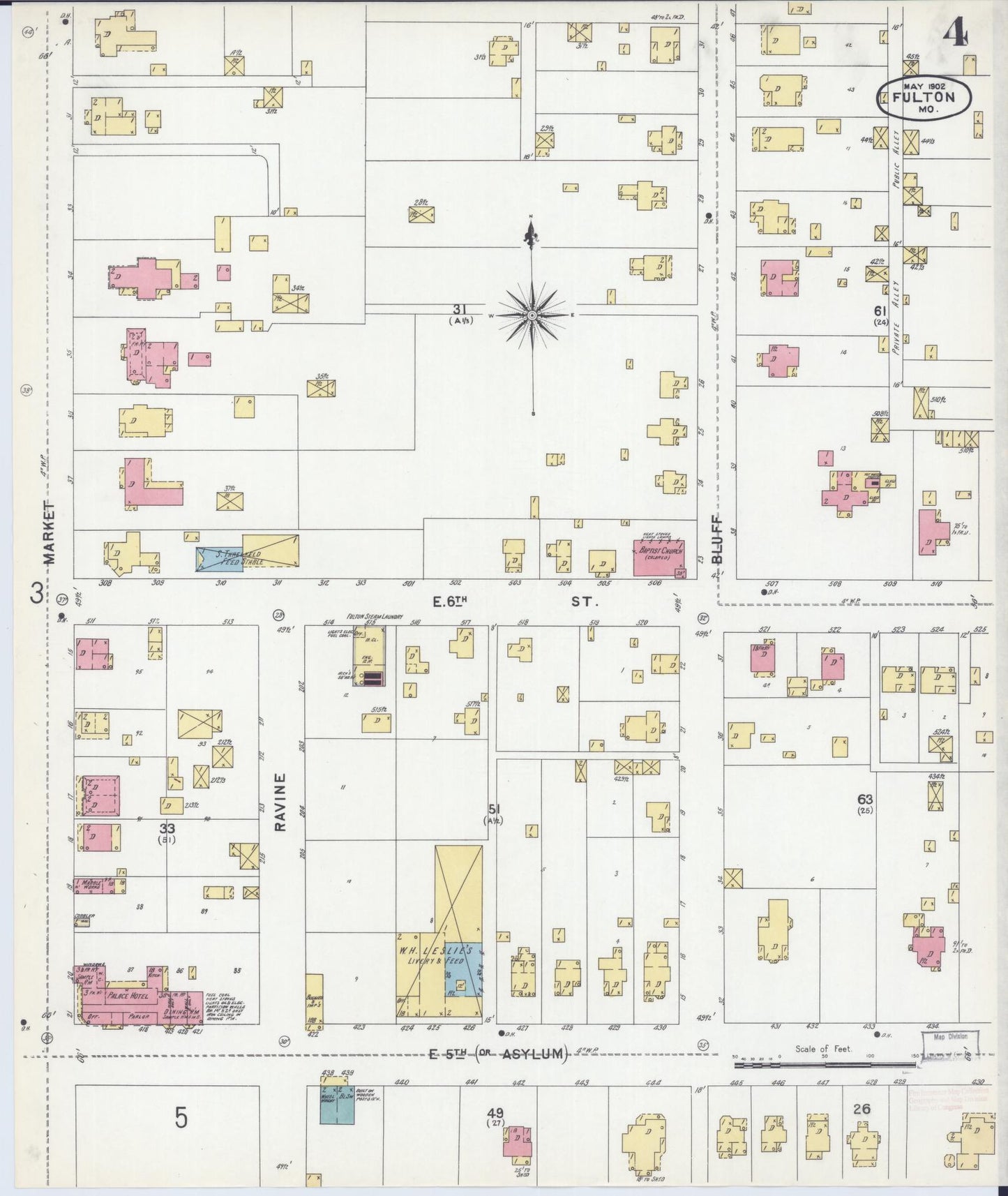 Sanborn Fire Insurance Map from Fulton, Callaway County, Missouri (1902), Sheet #0004 - Historic Sanborn Fire Insurance Map Print, vintage old map wall art, antique decor, genealogy gift, Missouri Missouri map