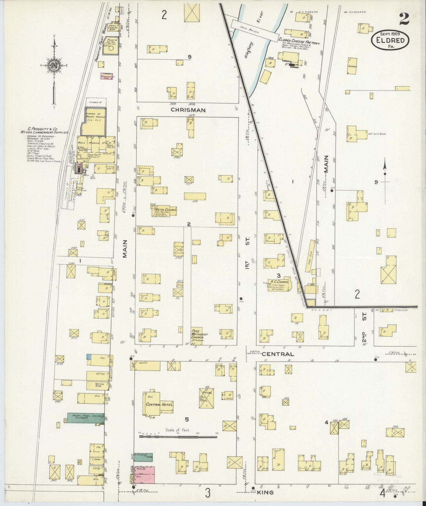 Sanborn Fire Insurance Map from Eldred, McKean County, Pennsylvania (1909), Sheet #0002 - Historic Sanborn Fire Insurance Map Print, vintage old map wall art, antique decor, genealogy gift, Pennsylvania Pennsylvania map