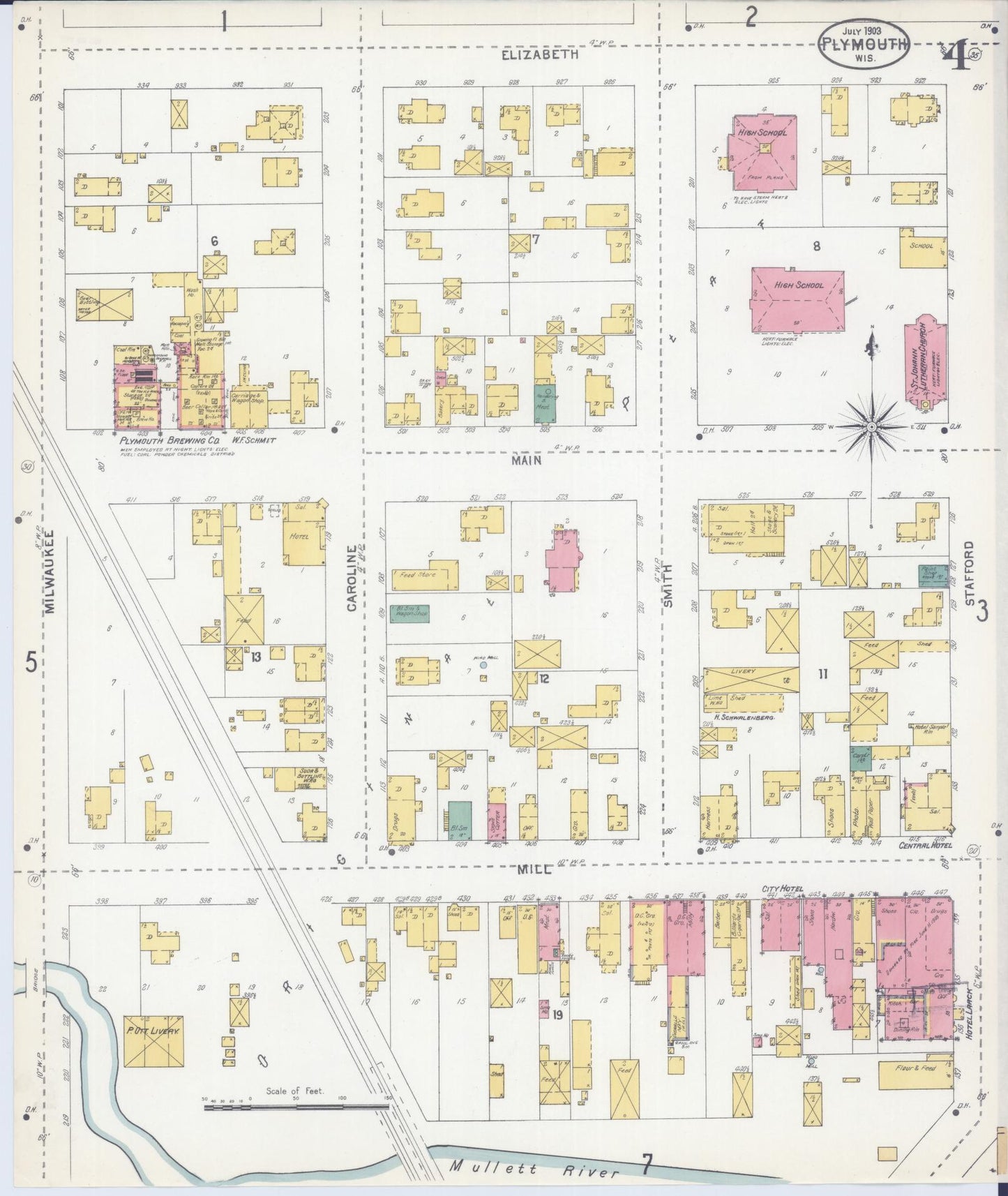 Sanborn Fire Insurance Map from Plymouth, Sheboygan County, Wisconsin (1903), Sheet #0004 - Historic Sanborn Fire Insurance Map Print, vintage old map wall art, antique decor, genealogy gift, Wisconsin Wisconsin map