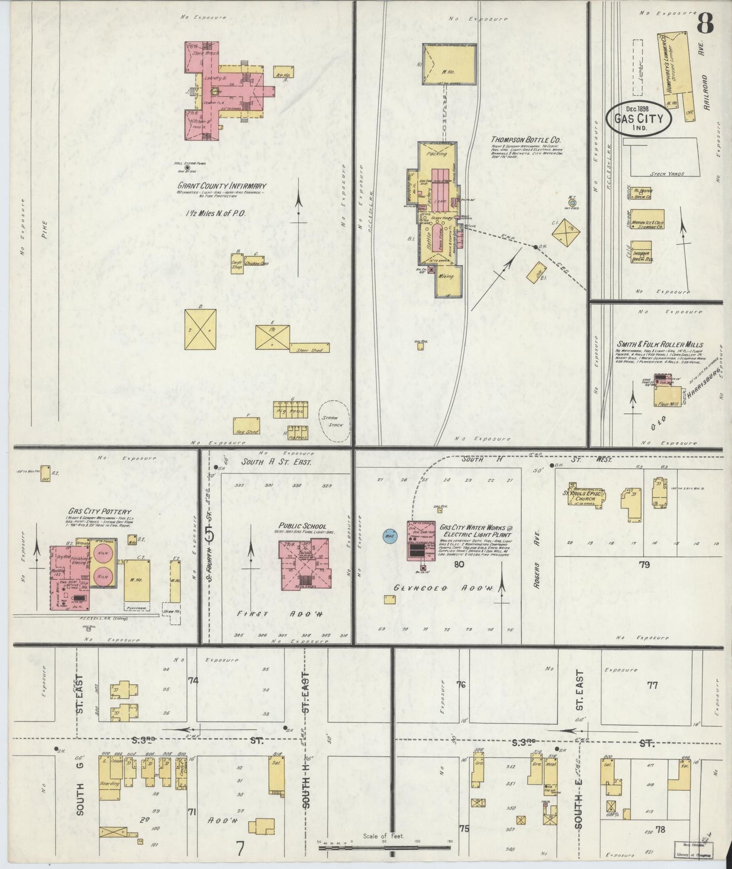 Sanborn Fire Insurance Map from Gas City, Grant County, Indiana (1898), Sheet #0008 - Complete Map Set gallery image, historic Sanborn map, vintage wall art, Indiana Indiana