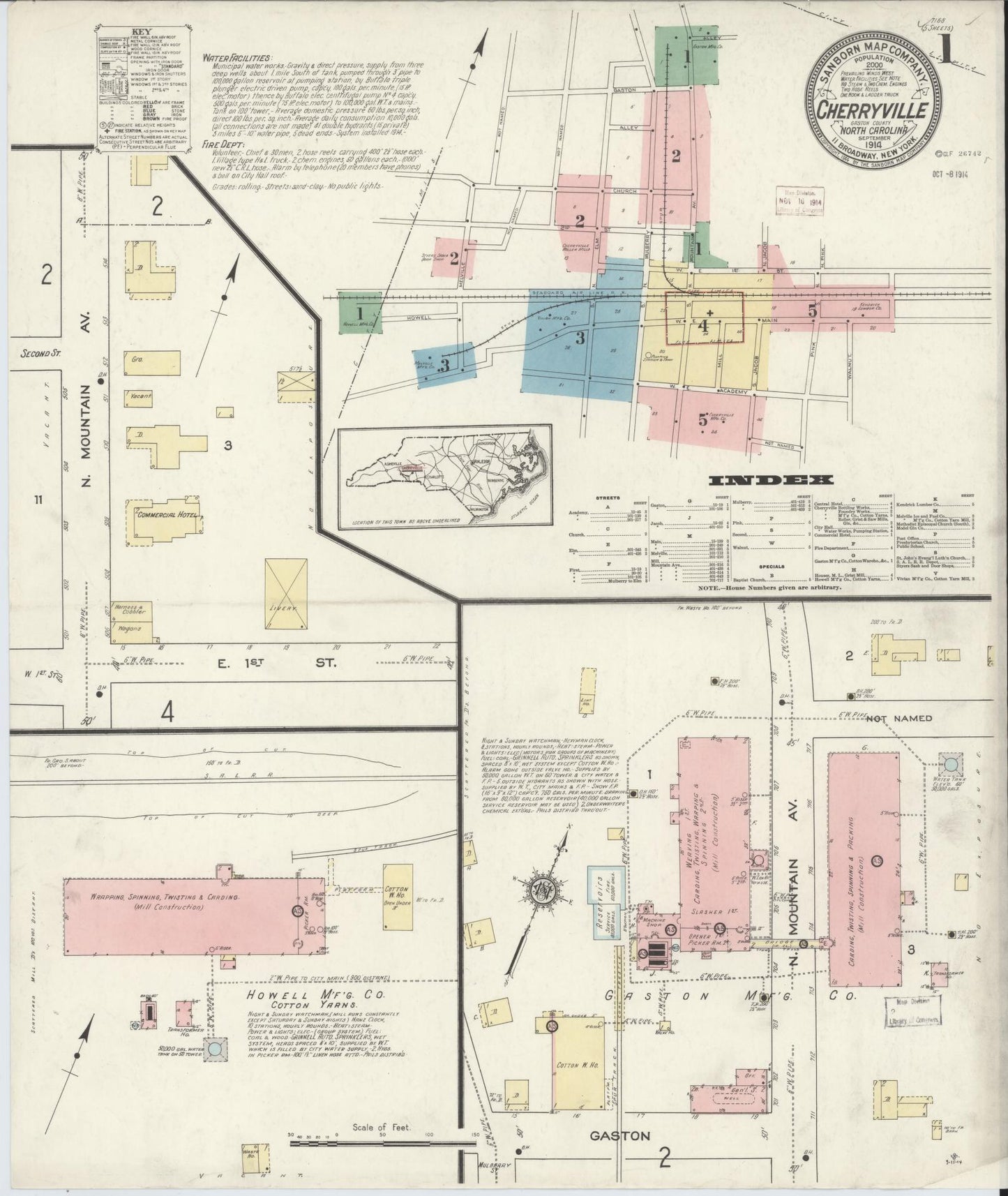 Sanborn Fire Insurance Map from Cherryville, Gaston County, North Carolina. (1914) – Historic Sanborn Fire Insurance Map Print