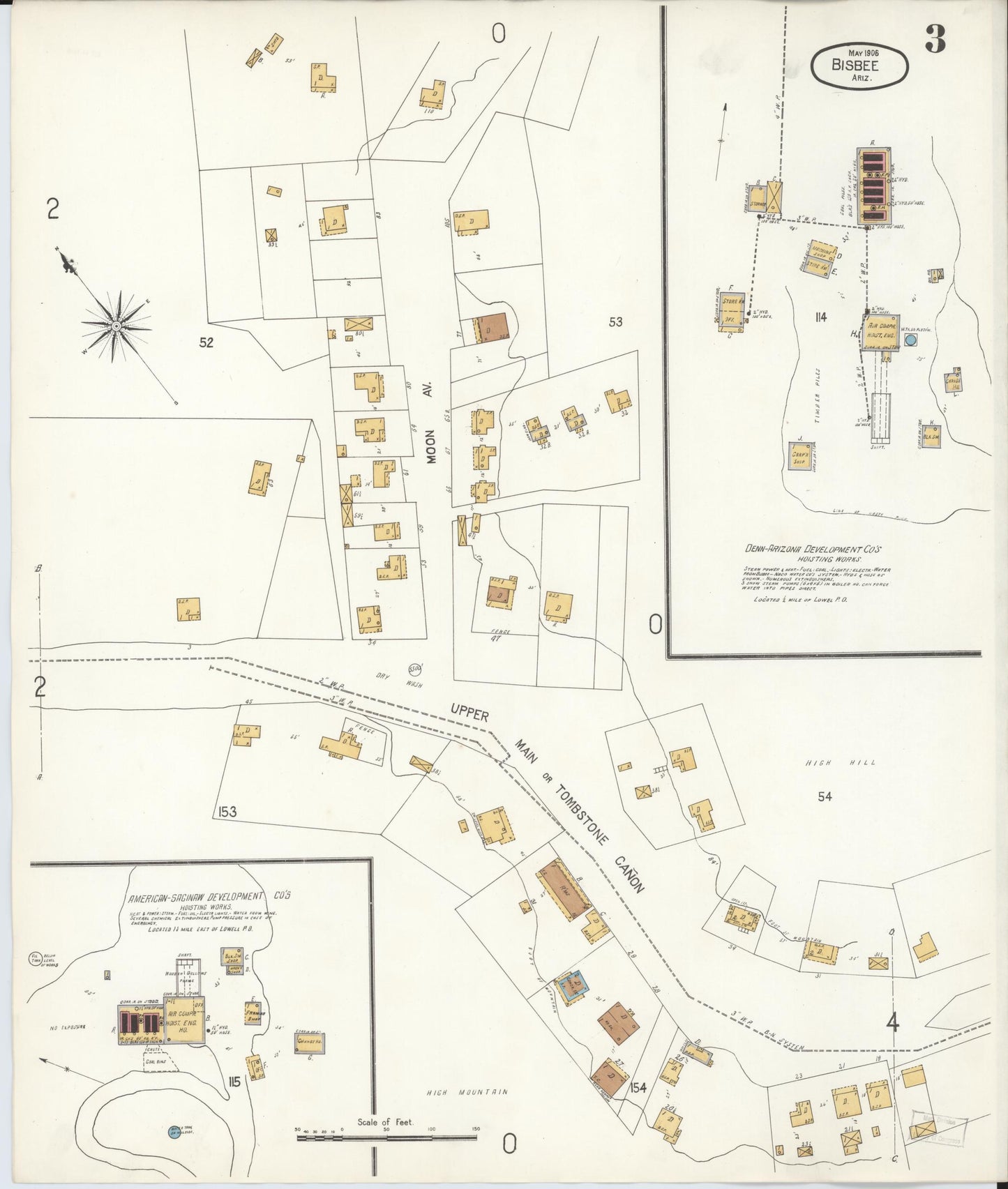 Sanborn Fire Insurance Map from Bisbee, Cochise County, Arizona (1906), Sheet #0003 - Historic Sanborn Fire Insurance Map Print, vintage old map wall art, antique decor, genealogy gift, Arizona Arizona map