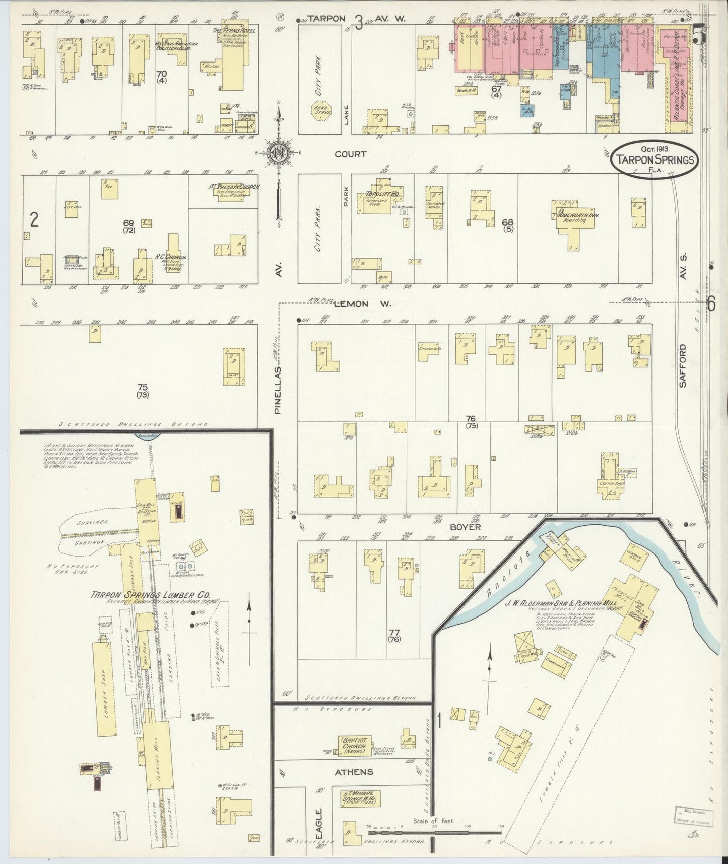 Sanborn Fire Insurance Map from Tarpon Springs, Pinellas County, Florida (1913), Sheet #0005 - Historic Sanborn Fire Insurance Map Print, vintage old map wall art, antique decor, genealogy gift, Florida Florida map