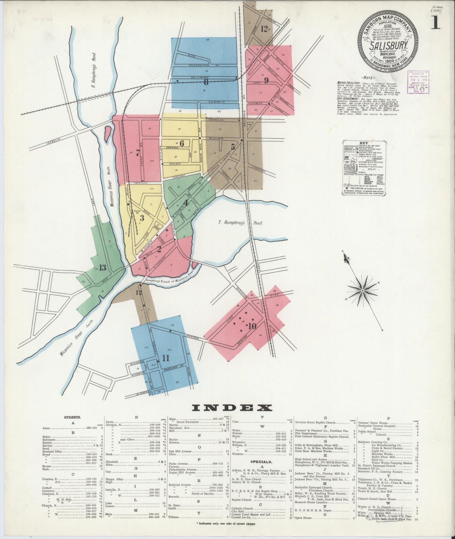 Sanborn Fire Insurance Map from Salisbury, Wicomico County, Maryland (1904), Sheet #0001 - Historic Sanborn Fire Insurance Map Print, vintage old map wall art, antique decor, genealogy gift, Maryland Maryland map