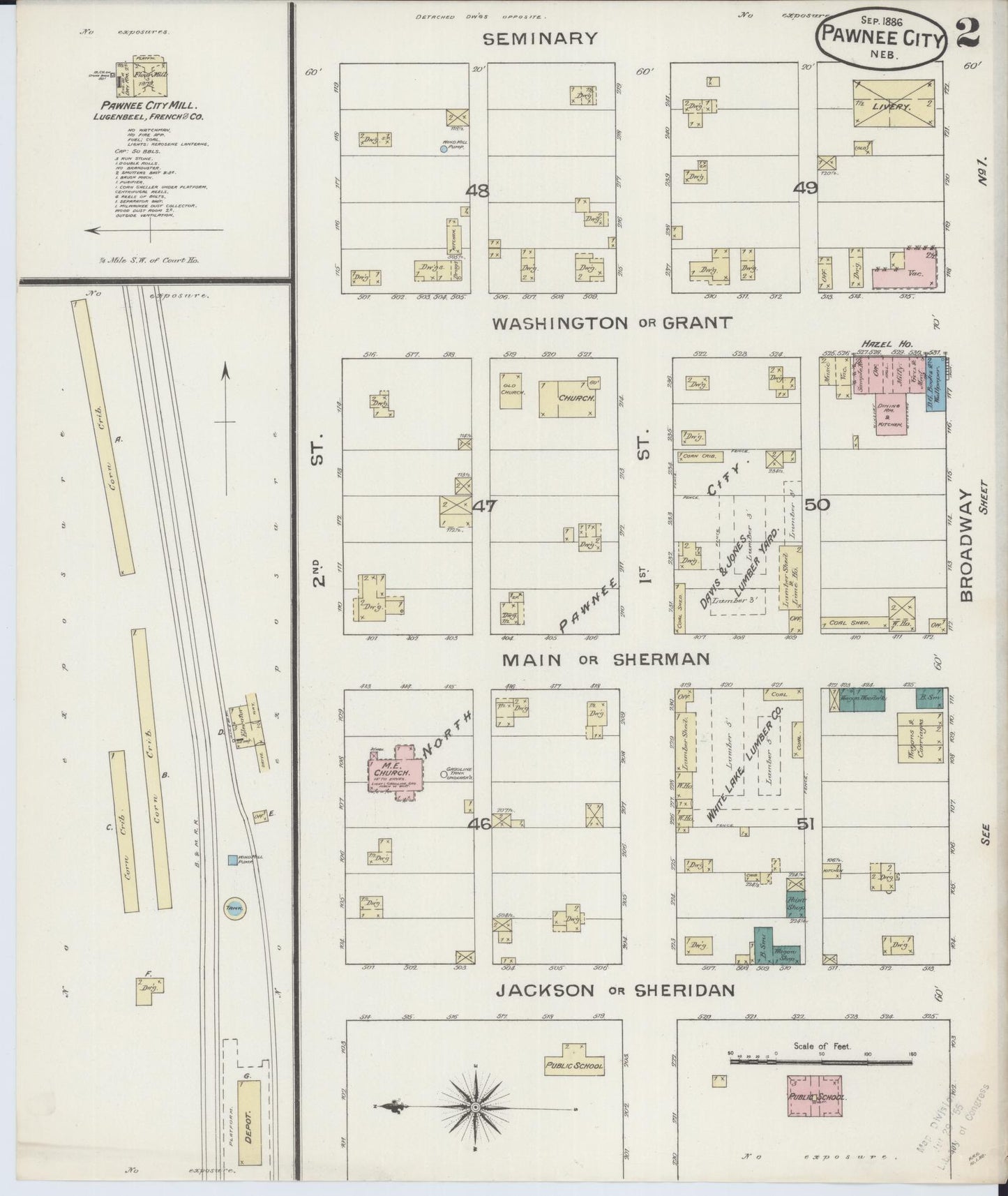 Sanborn Fire Insurance Map from Pawnee City, Pawnee County, Nebraska (1886), Sheet #0002 - Complete Map Set gallery image, historic Sanborn map, vintage wall art, Nebraska Nebraska