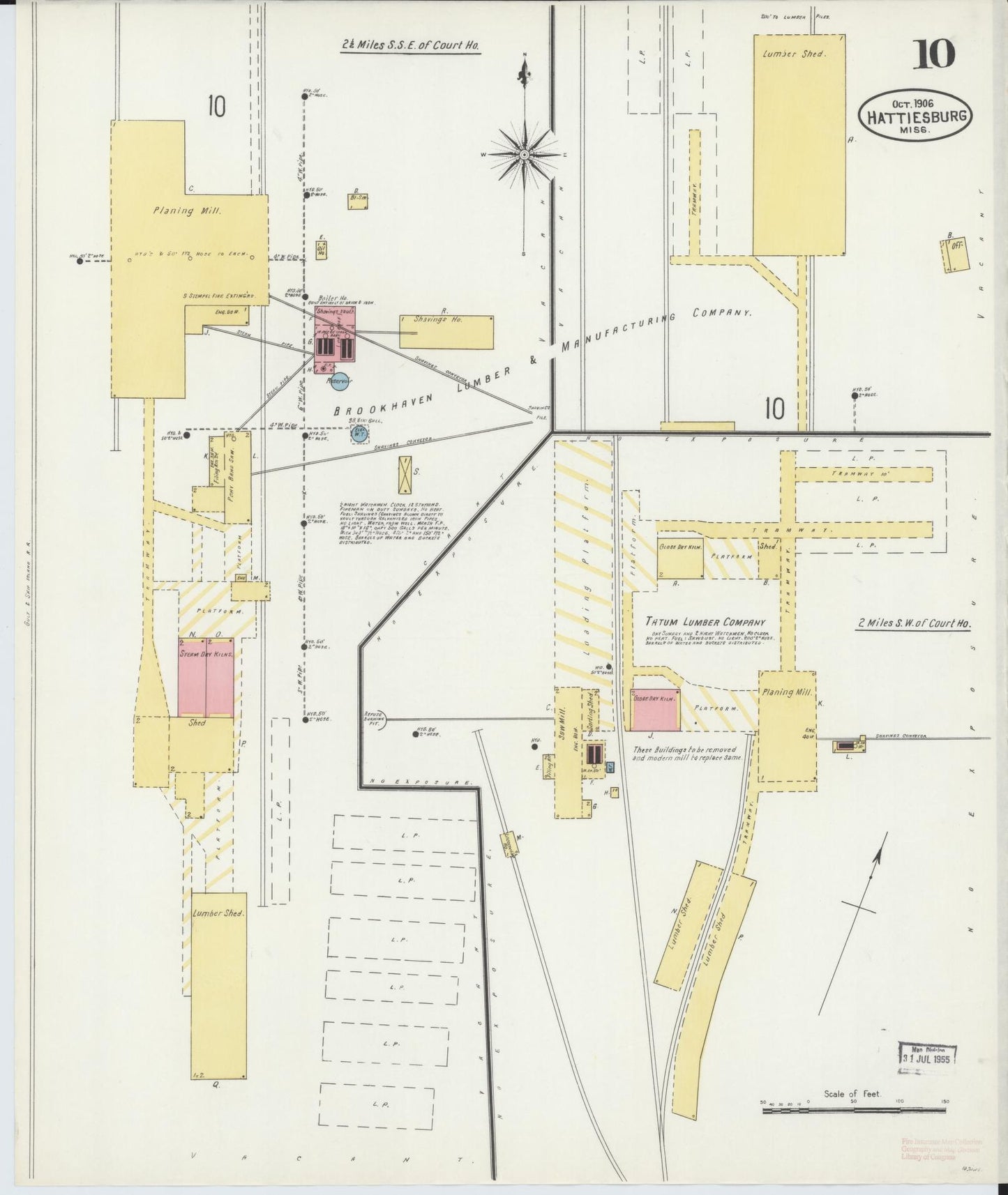 Sanborn Fire Insurance Map from Hattiesburg, Forrest County, Mississippi (1906), Sheet #0010 - Historic Sanborn Fire Insurance Map Print, vintage old map wall art, antique decor, genealogy gift, Mississippi Mississippi map
