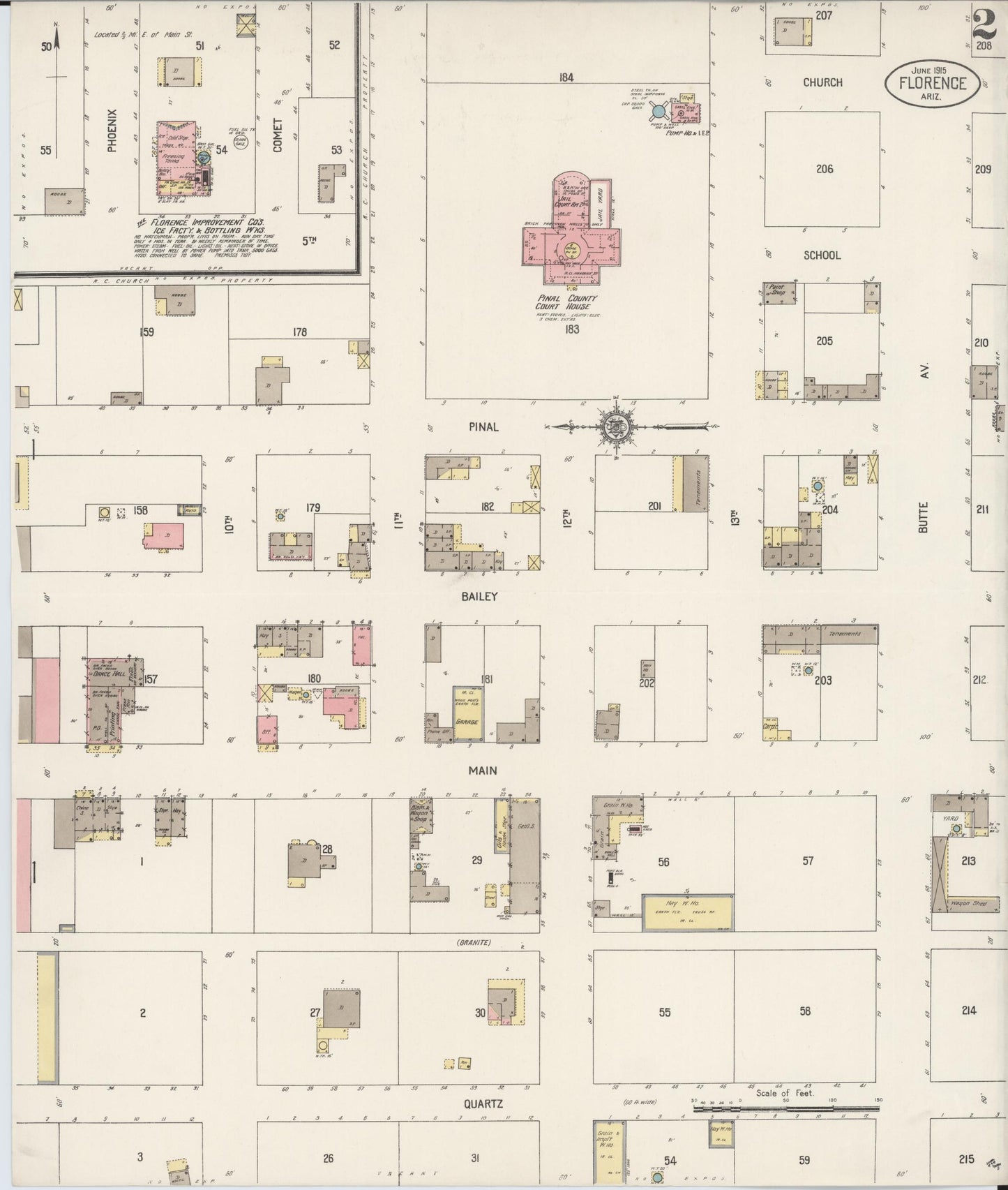 Sanborn Fire Insurance Map from Florence, Pinal County, Arizona (1915), Sheet #0002 - Complete Map Set gallery image, historic Sanborn map, vintage wall art, Arizona Arizona