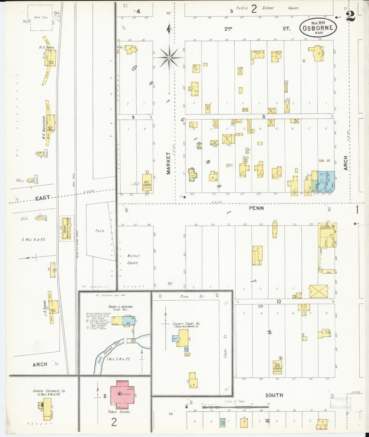 Sanborn Fire Insurance Map from Osborne, Osborne County, Kansas (1899), Sheet #0002 - Historic Sanborn Fire Insurance Map Print, vintage old map wall art, antique decor, genealogy gift, Kansas Kansas map