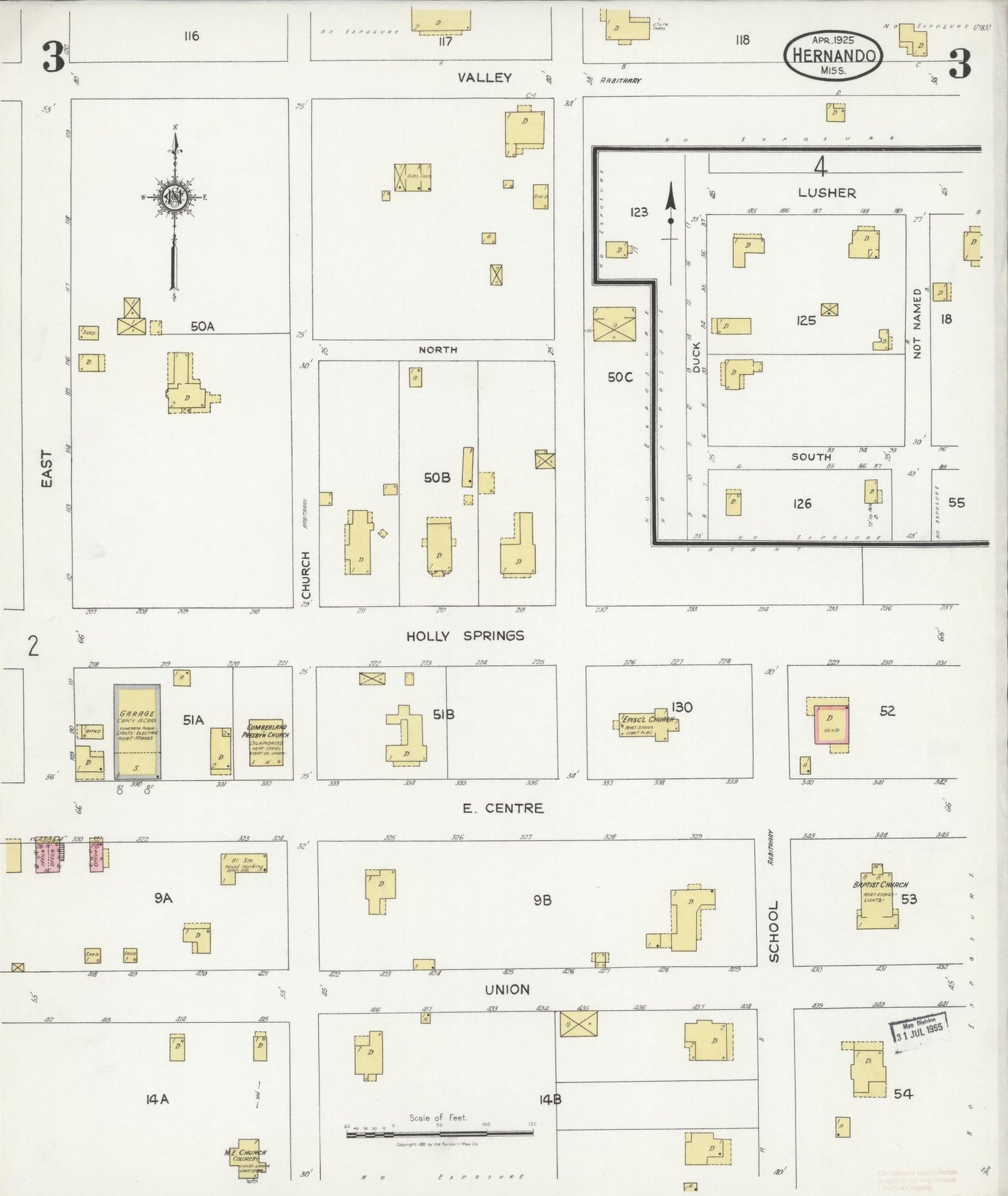 Sanborn Fire Insurance Map from Hernando, De Soto County, Mississippi (1925), Sheet #0003 - Historic Sanborn Fire Insurance Map Print, vintage old map wall art, antique decor, genealogy gift, Mississippi Mississippi map
