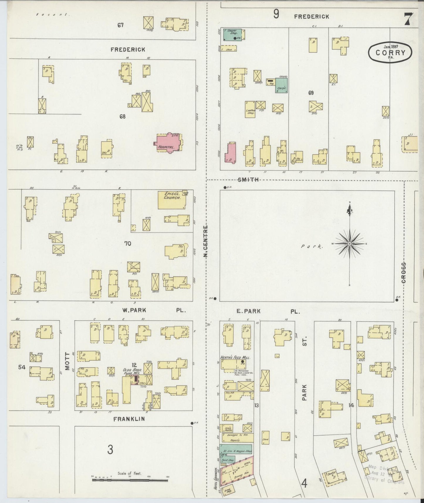 Sanborn Fire Insurance Map from Corry, Erie County, Pennsylvania (1897), Sheet #0007 - Historic Sanborn Fire Insurance Map Print, vintage old map wall art, antique decor, genealogy gift, Pennsylvania Pennsylvania map