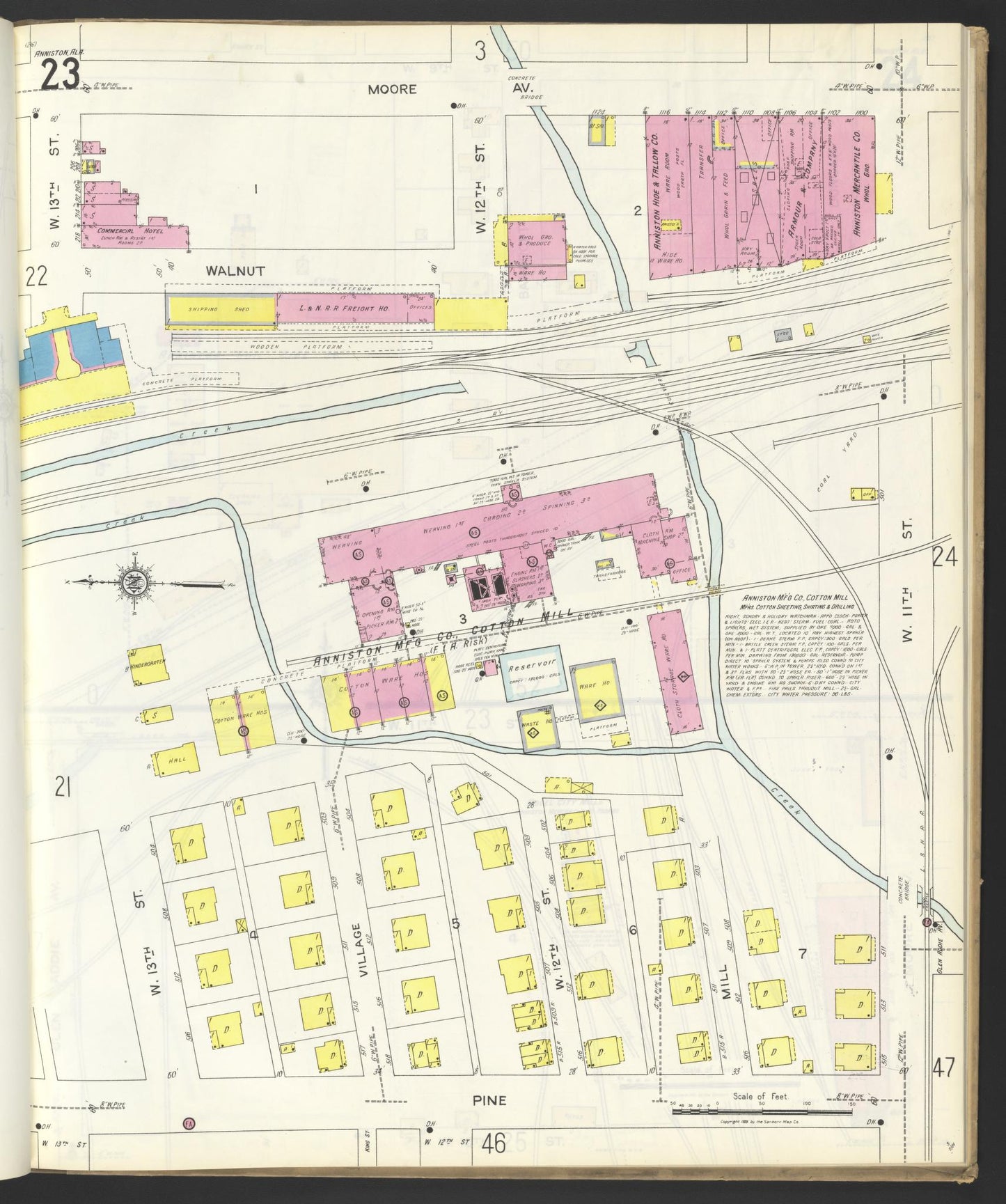 Sanborn Fire Insurance Map from Anniston, Calhoun County, Alabama (1925), Sheet #0023 - Historic Sanborn Fire Insurance Map Print, vintage old map wall art, antique decor, genealogy gift, Alabama Alabama map