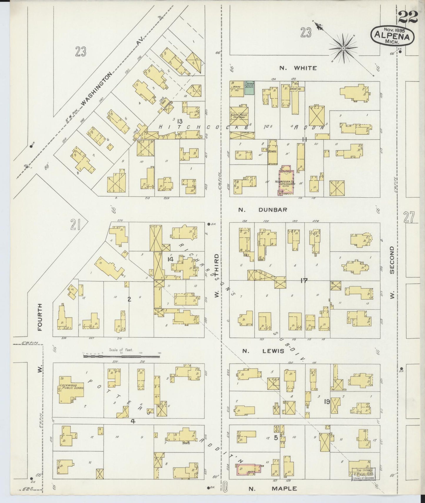 Sanborn Fire Insurance Map from Alpena, Alpena County, Michigan (1895), Sheet #0022 - Historic Sanborn Fire Insurance Map Print, vintage old map wall art, antique decor, genealogy gift, Michigan Michigan map