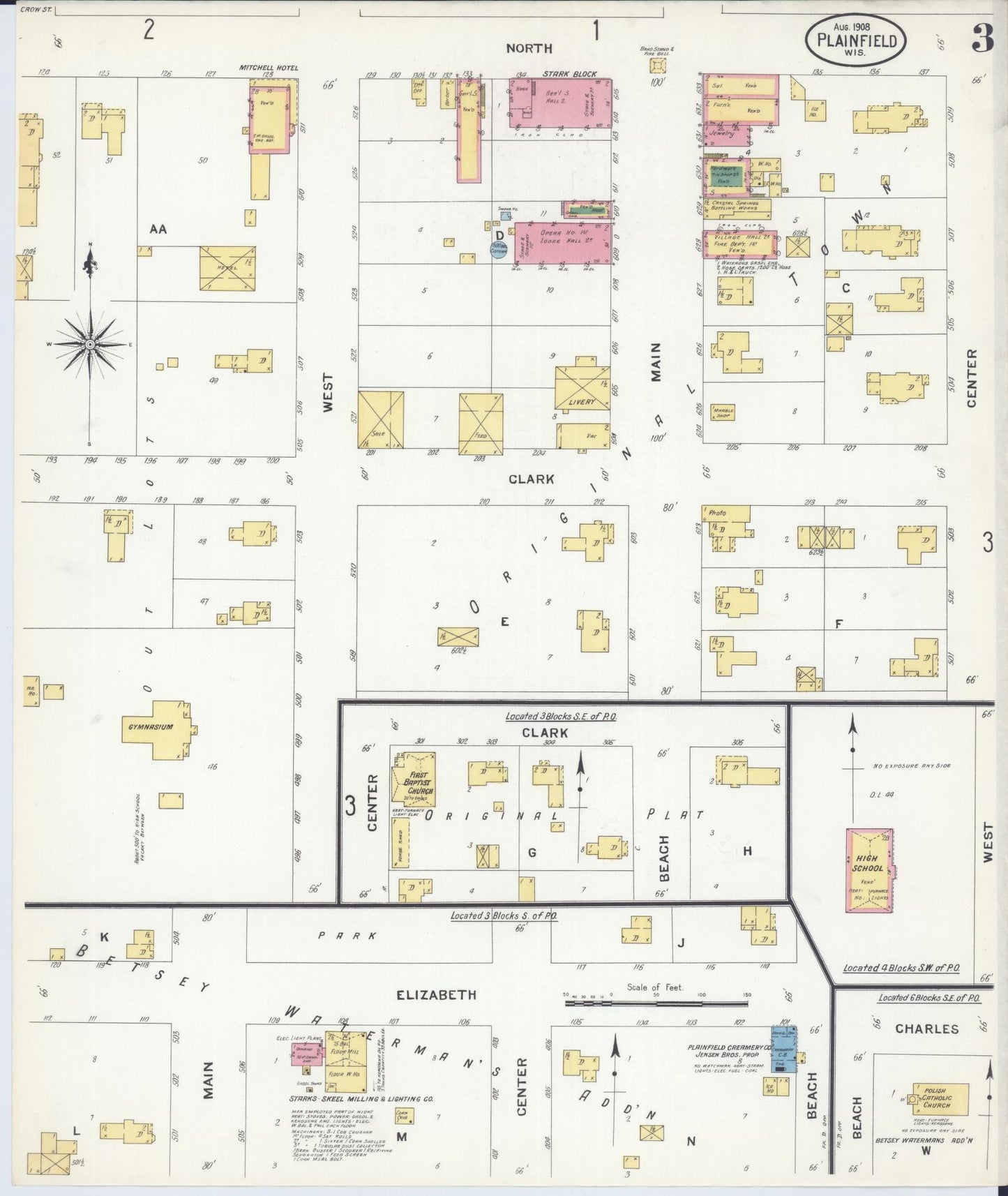 Sanborn Fire Insurance Map from Plainfield, Waushara County, Wisconsin (1908), Sheet #0003 - Historic Sanborn Fire Insurance Map Print, vintage old map wall art, antique decor, genealogy gift, Wisconsin Wisconsin map