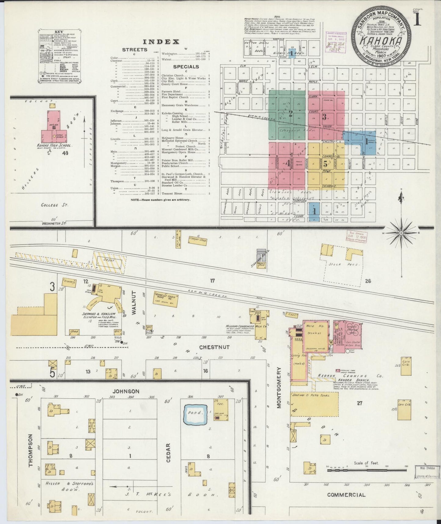 Sanborn Fire Insurance Map from Kahoka, Clark County, Missouri (1907), Sheet #0001 - Historic Sanborn Fire Insurance Map Print, vintage old map wall art, antique decor, genealogy gift, Missouri Missouri map