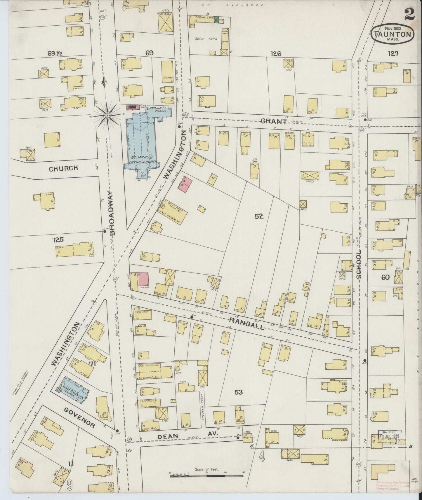 Sanborn Fire Insurance Map from Taunton, Bristol County, Massachusetts (1893), Sheet #0002 - Historic Sanborn Fire Insurance Map Print, vintage old map wall art, antique decor, genealogy gift, Massachusetts Massachusetts map
