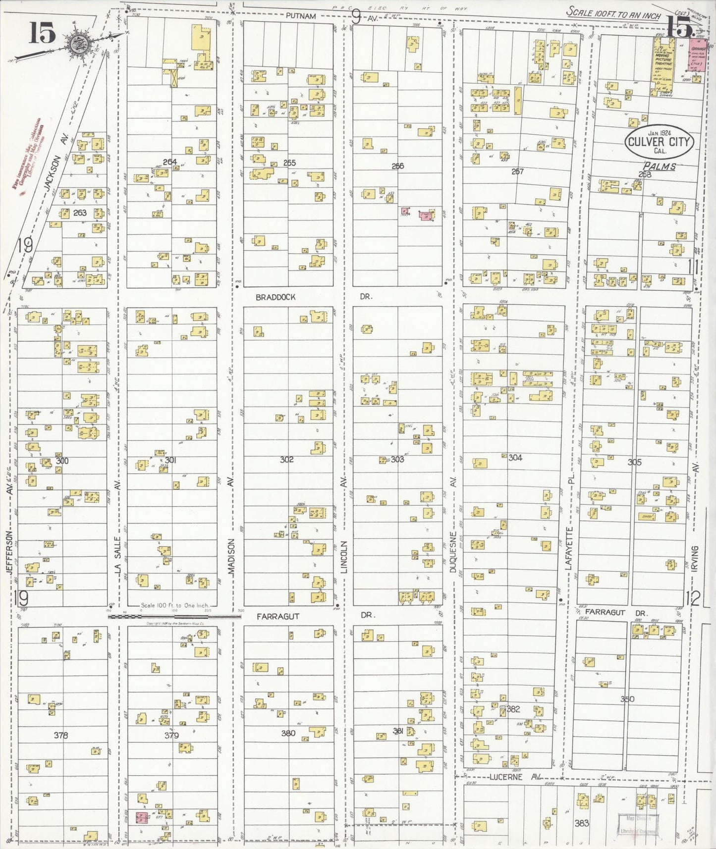 Sanborn Fire Insurance Map from Culver City, Los Angeles County, California (1924), Sheet #0015 - Historic Sanborn Fire Insurance Map Print, vintage old map wall art, antique decor, genealogy gift, California California map