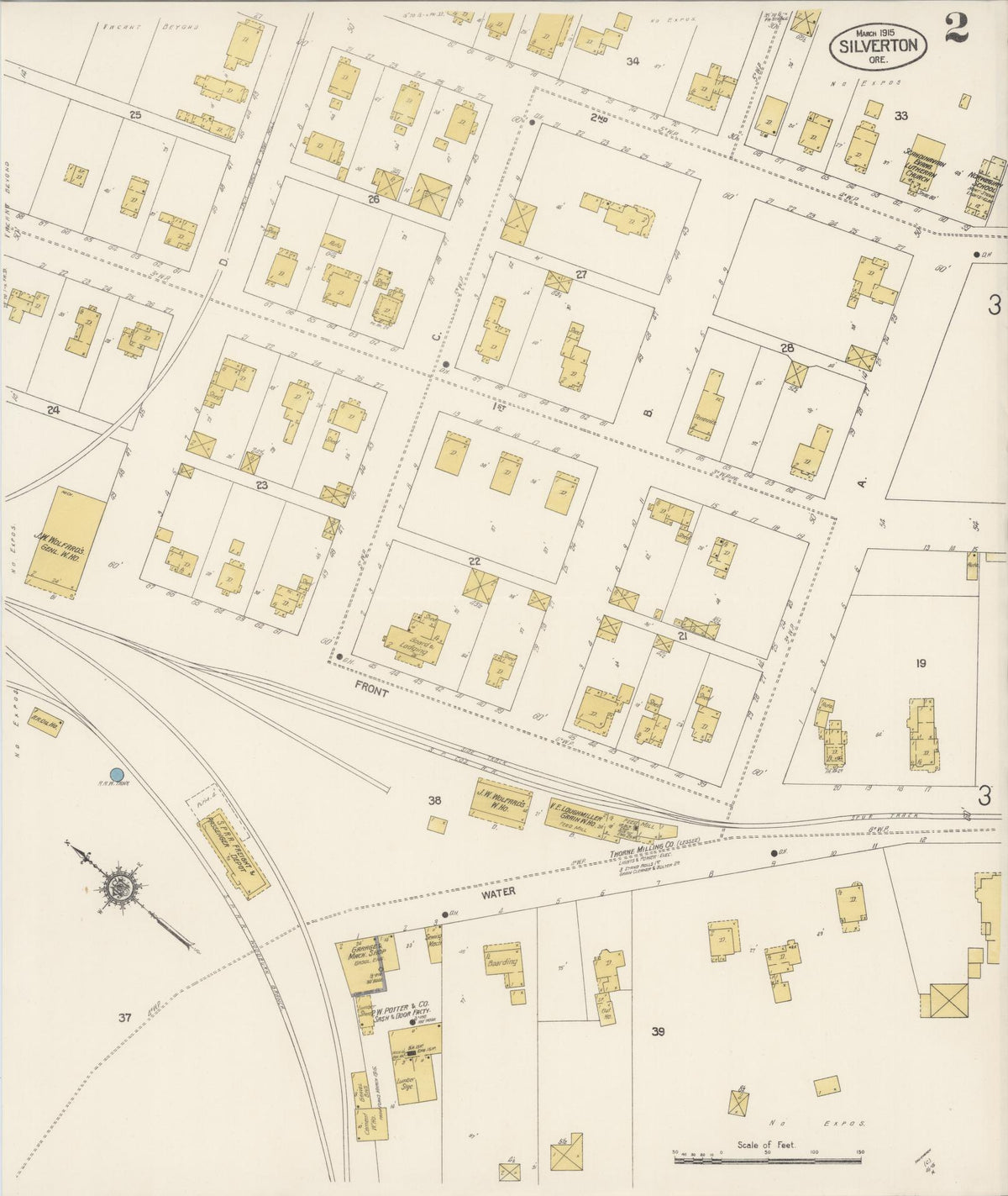 Sanborn Fire Insurance Map from Silverton, Marion County, Oregon (1915), Sheet #0002 - Historic Sanborn Fire Insurance Map Print, vintage old map wall art, antique decor, genealogy gift, Oregon Oregon map
