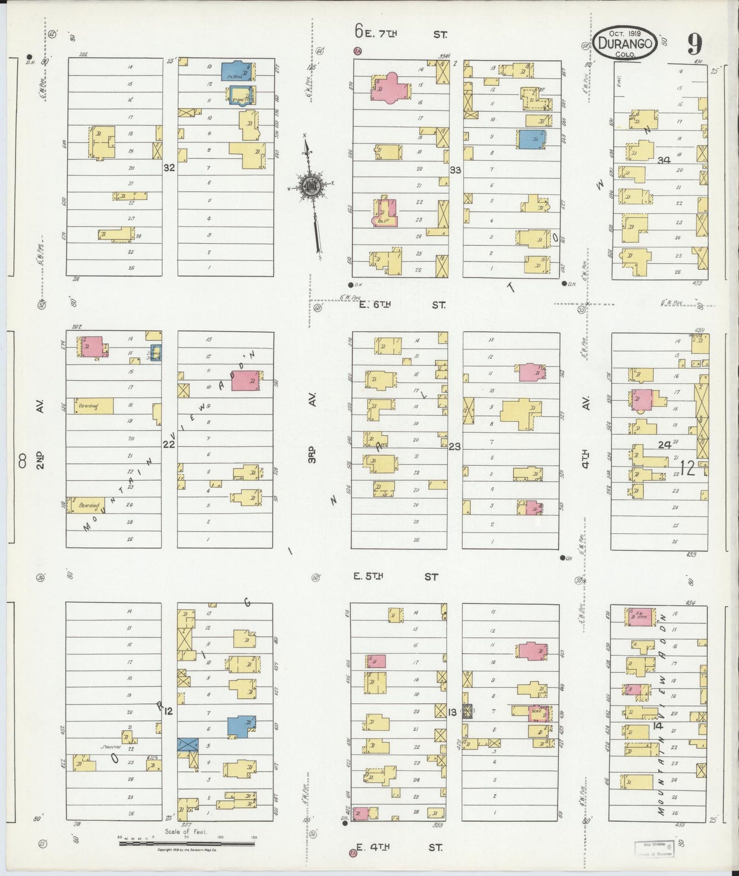 Sanborn Fire Insurance Map from Durango, La Plata County, Colorado (1919), Sheet #0009 - Historic Sanborn Fire Insurance Map Print, vintage old map wall art, antique decor, genealogy gift, Colorado Colorado map