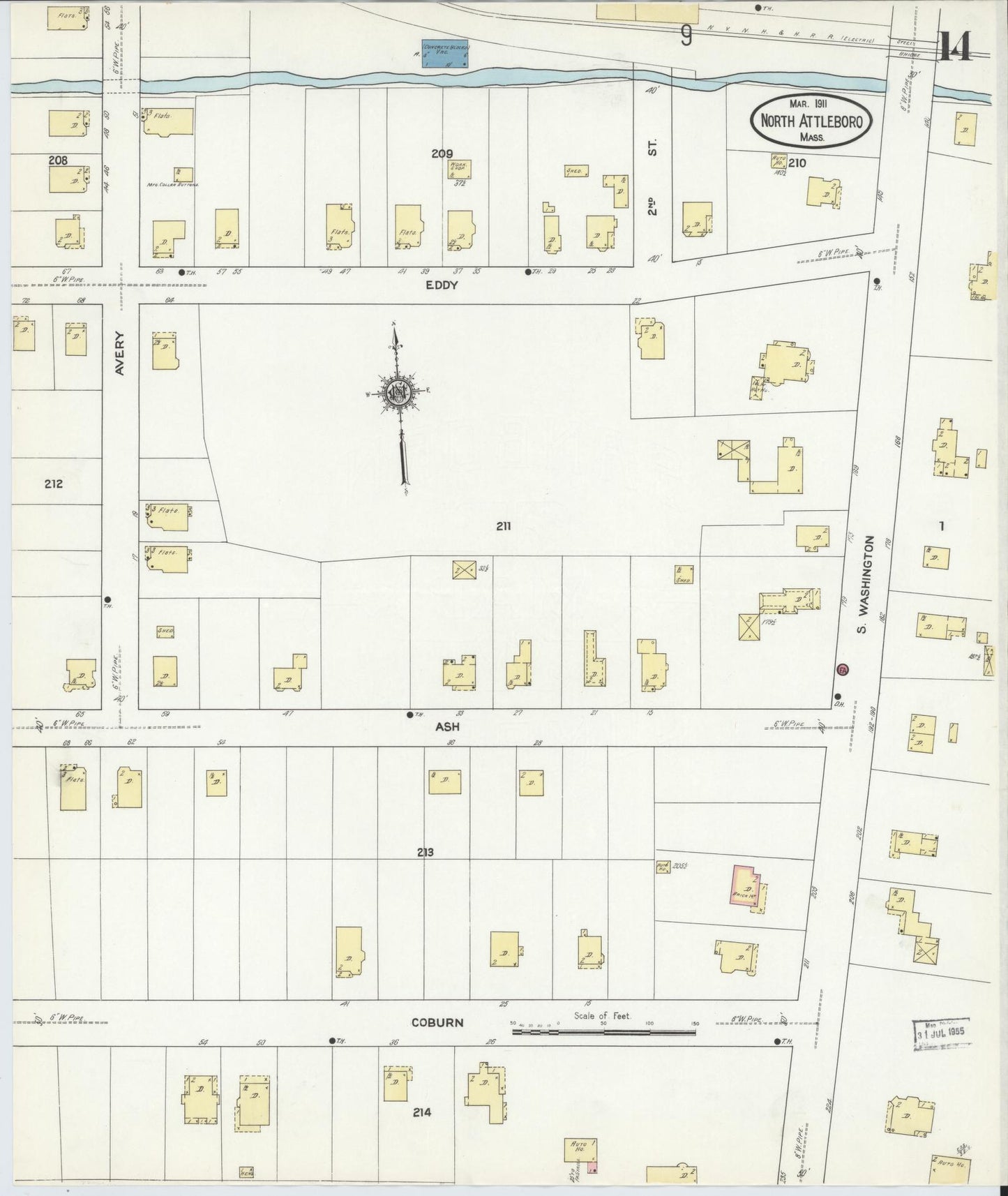 Sanborn Fire Insurance Map from North Attleborough, Bristol County, Massachusetts (1911), Sheet #0014 - Complete Map Set gallery image, historic Sanborn map, vintage wall art, Massachusetts Massachusetts