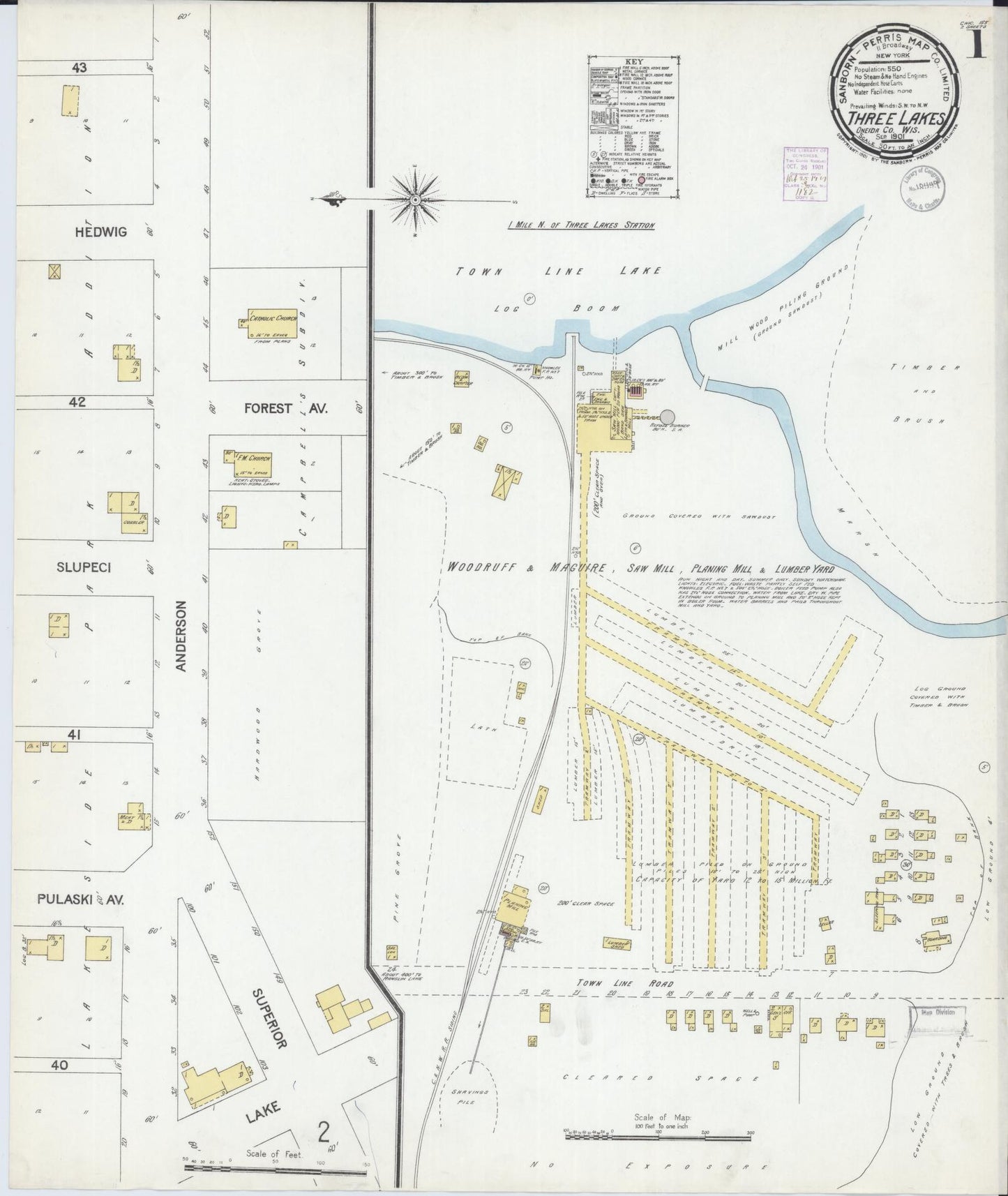 Three Lakes, Oneida County, Wisconsin (1901) – Sanborn Fire Insurance Map – Map View