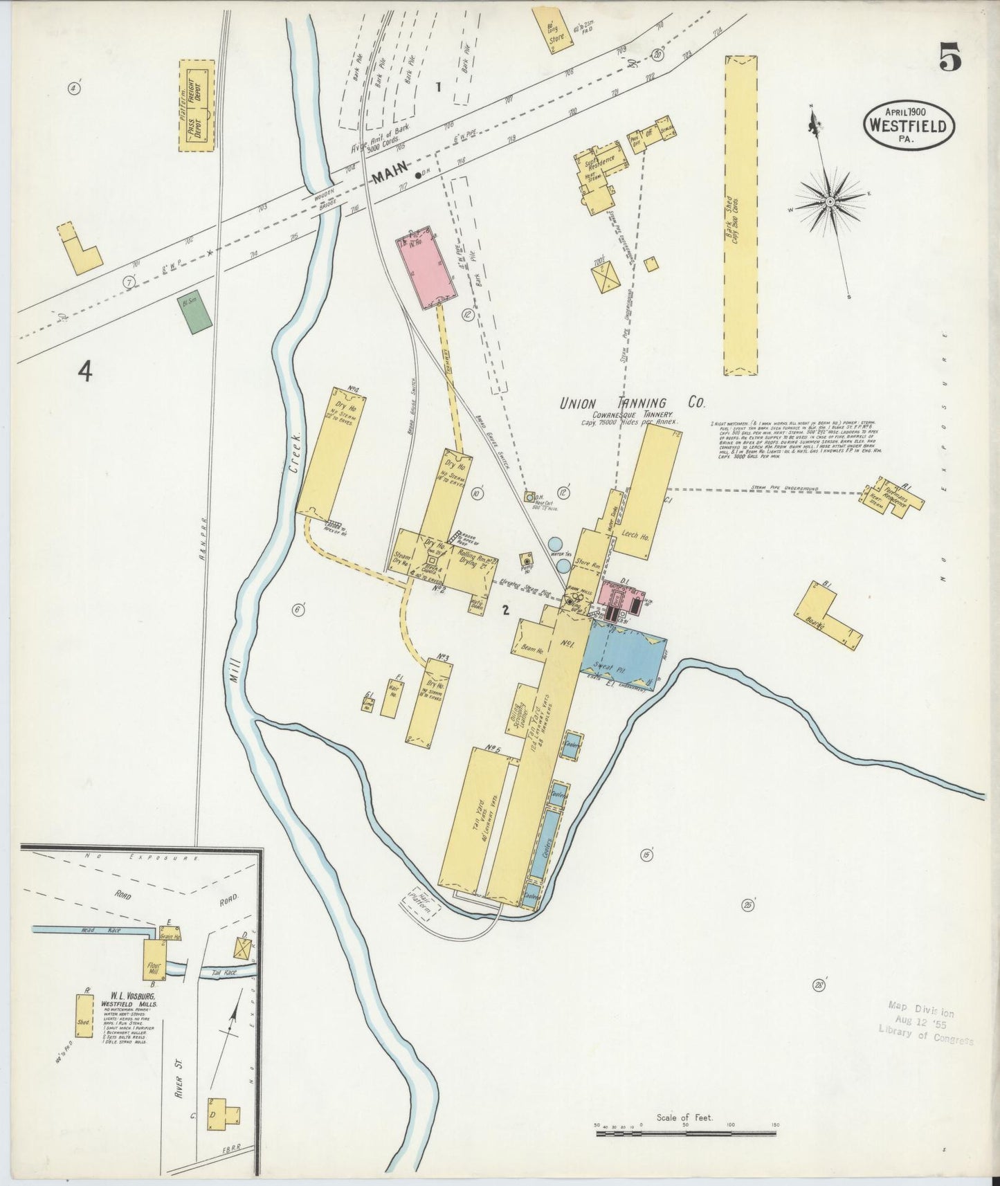 Sanborn Fire Insurance Map from Westfield, Tioga County, Pennsylvania (1900), Sheet #0005 - Complete Map Set gallery image, historic Sanborn map, vintage wall art, Pennsylvania Pennsylvania