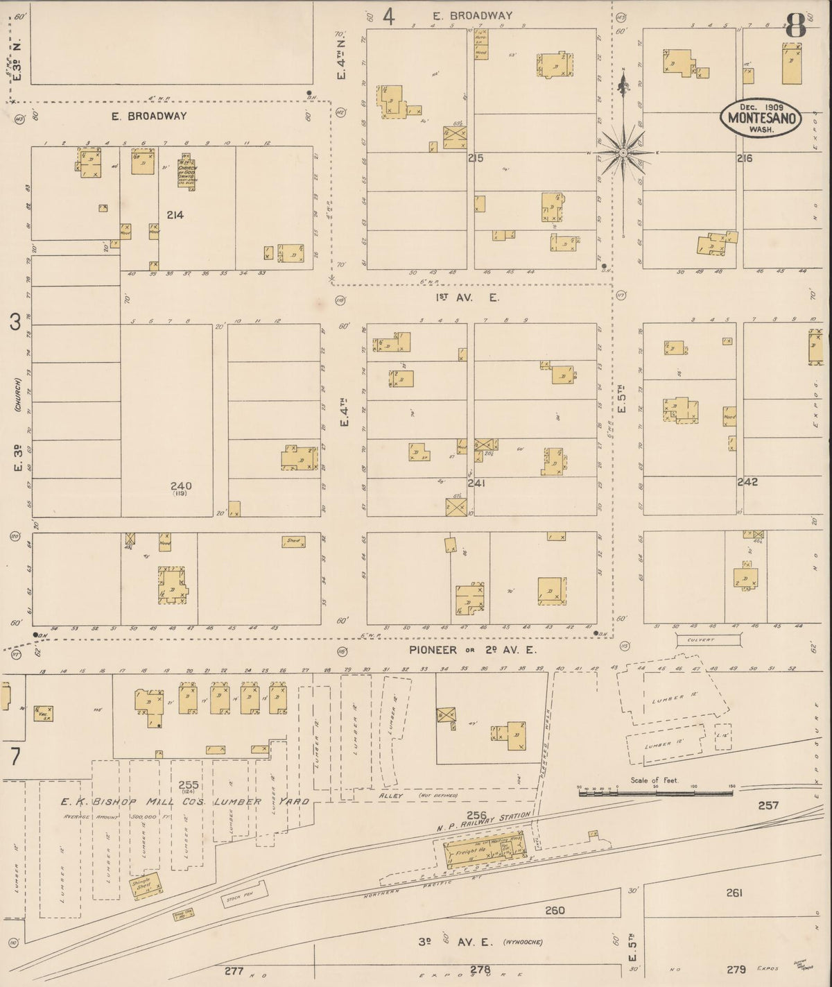 Sanborn Fire Insurance Map from Montesano, Grays Harbor County, Washington (1909), Sheet #0008 - Historic Sanborn Fire Insurance Map Print, vintage old map wall art, antique decor, genealogy gift, Washington Washington map