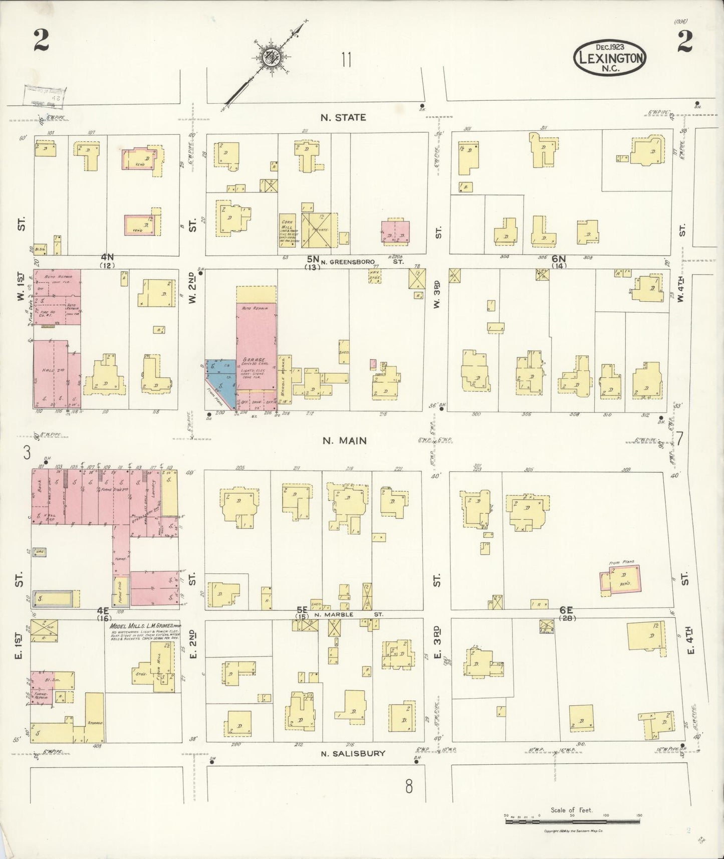 Sanborn Fire Insurance Map from Lexington, Davidson County, North Carolina (1923), Sheet #0002 - Historic Sanborn Fire Insurance Map Print, vintage old map wall art, antique decor, genealogy gift, North Carolina North Carolina map